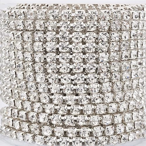 Miniatura 4 de Mega Pet Cadenas de latón con diamantes de imitación de 10 yardas de 0.157 in, cadena de copa de garra de cristal transparente para coser flecos,