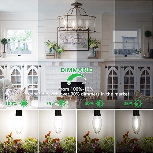 Vista 28 de MAXvolador Bombillas LED regulables E12 Classic Candelabro equivalente a 60 W, luz blanca diurna 5000 K, bombilla LED de 600 lm, bombillas de vela