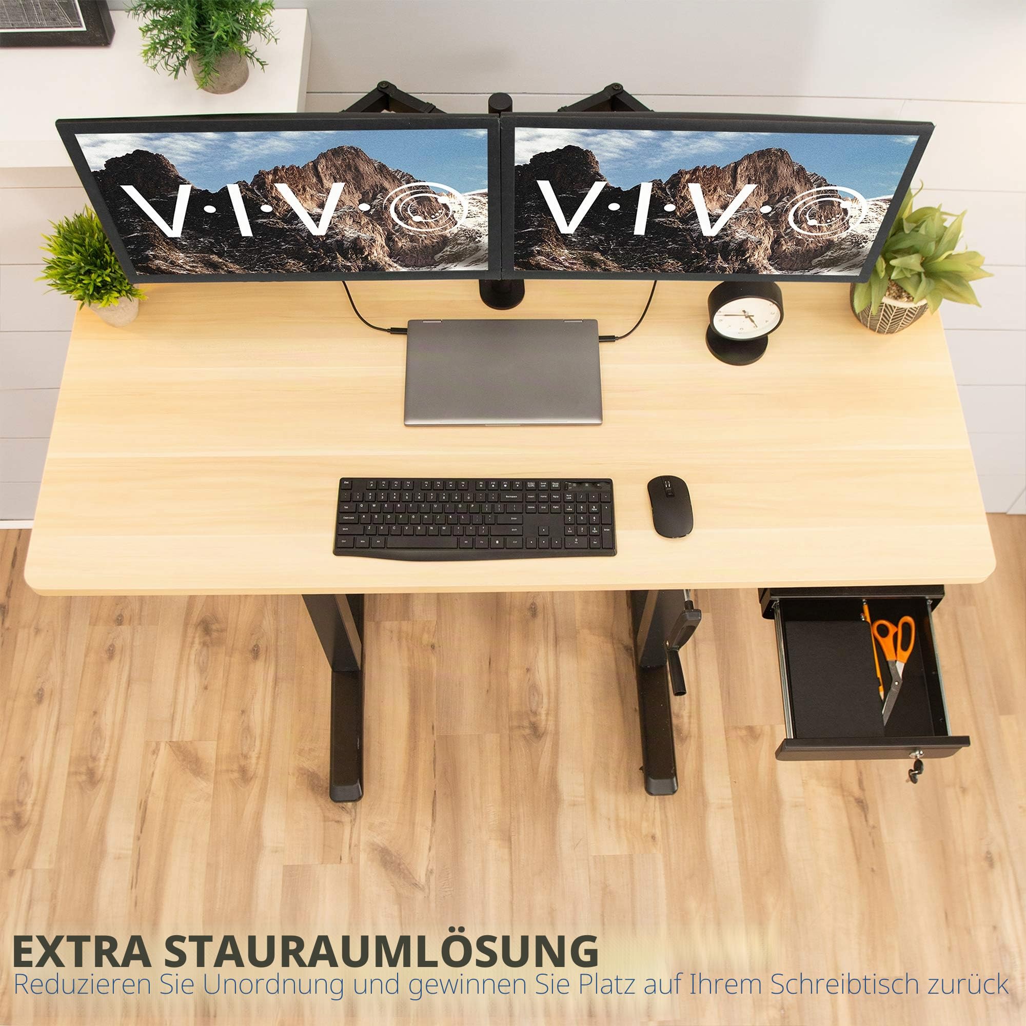 VIVO DESK-AC03L-B ausziehbare Schublade für den Schreibtisch, abschließbarer Schiebe-Organizer für Sitz-/Steh-Arbeitsplatz, 33 cm, Schwarz