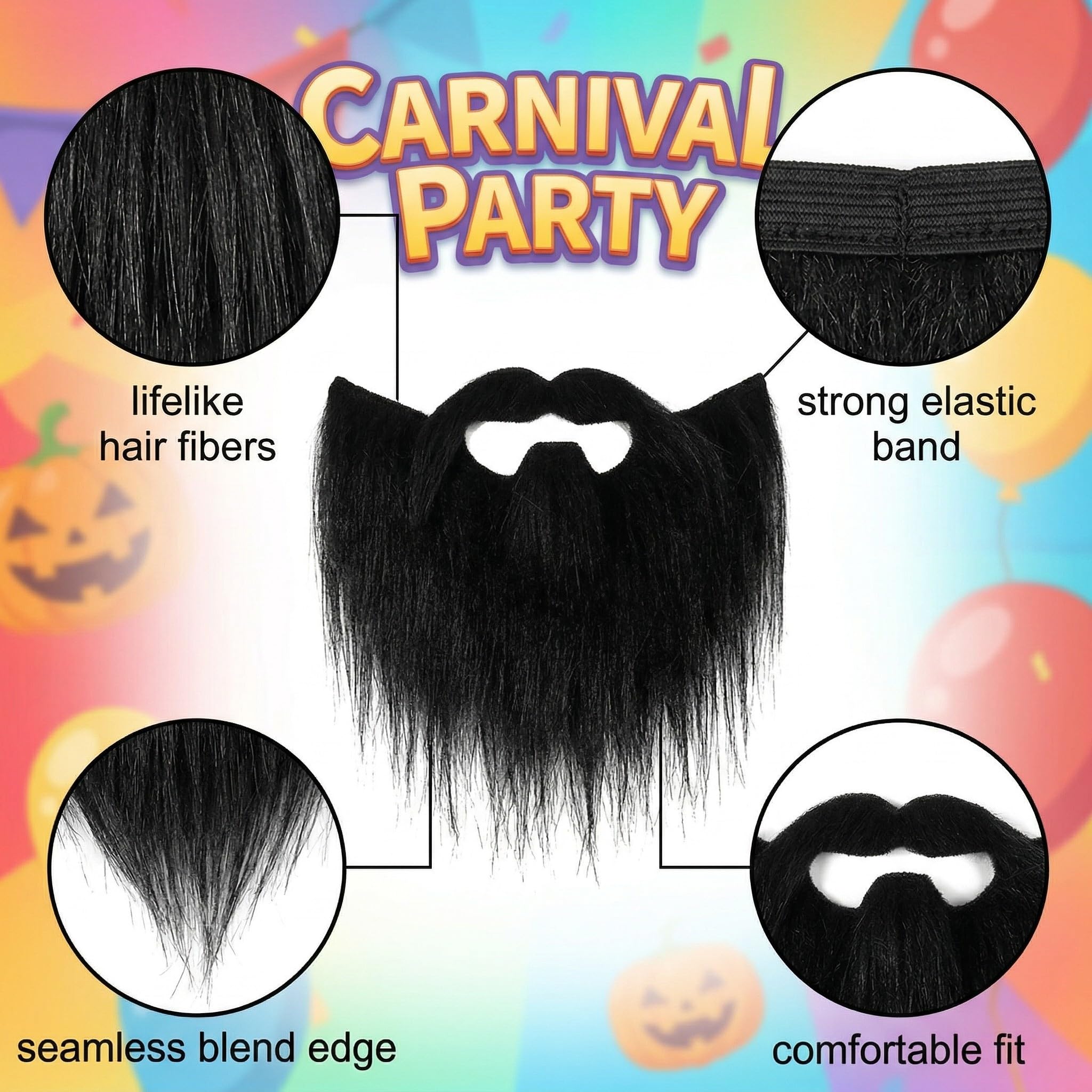 1 sztuka czarna sztuczna broda, pełna broda i sztuczne wąsy z elastyczną opaską, na Halloween karnawał cosplay i imprezę