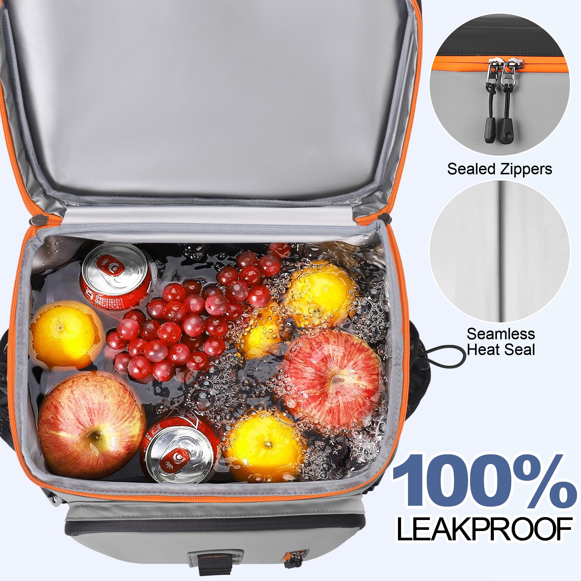 Sac à dos isotherme 39 canettes, imperméable, anti-fuite, gris