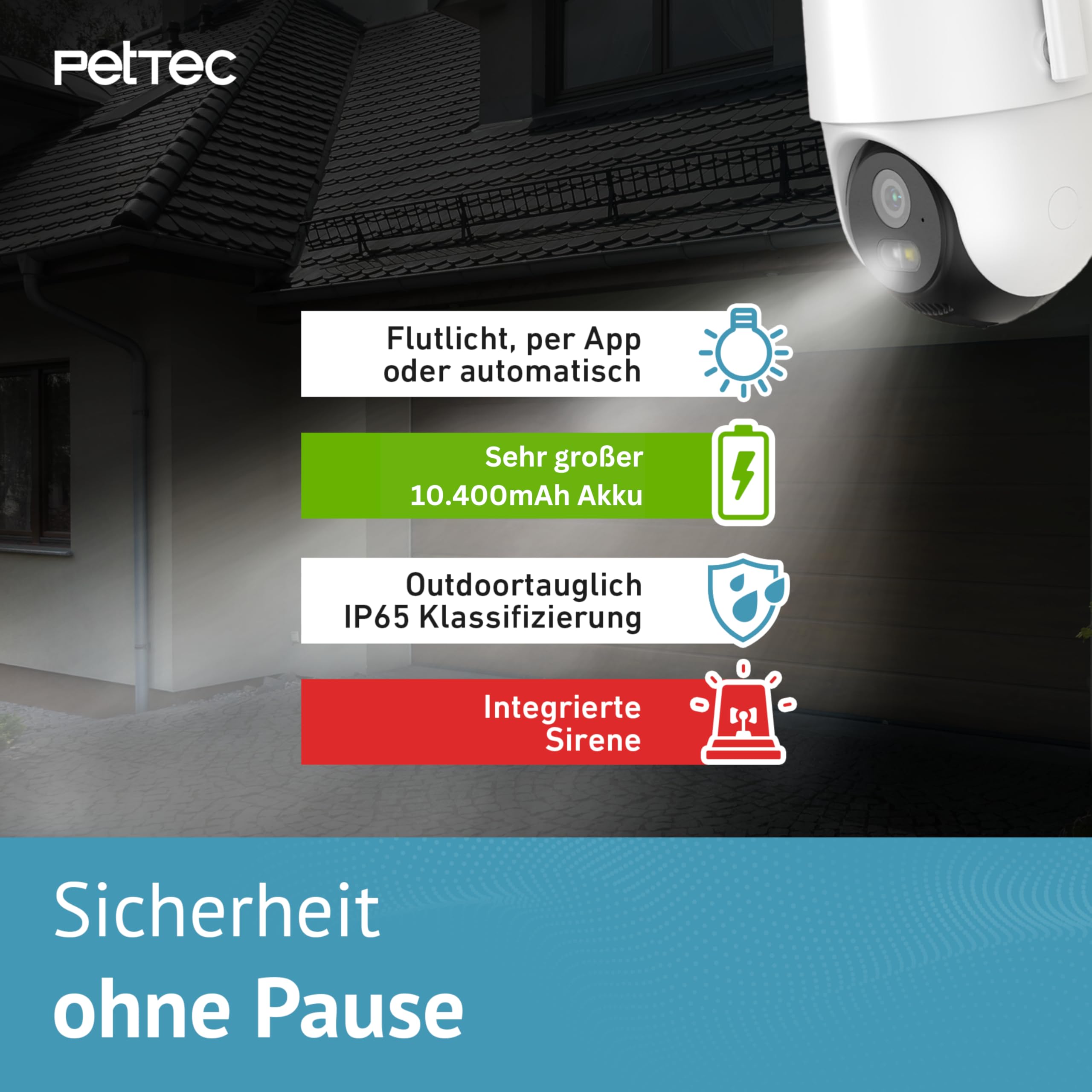 PetTec Solar Panel 4,4W für Überwachungskamera und Pet Cam mit LTE Weiß