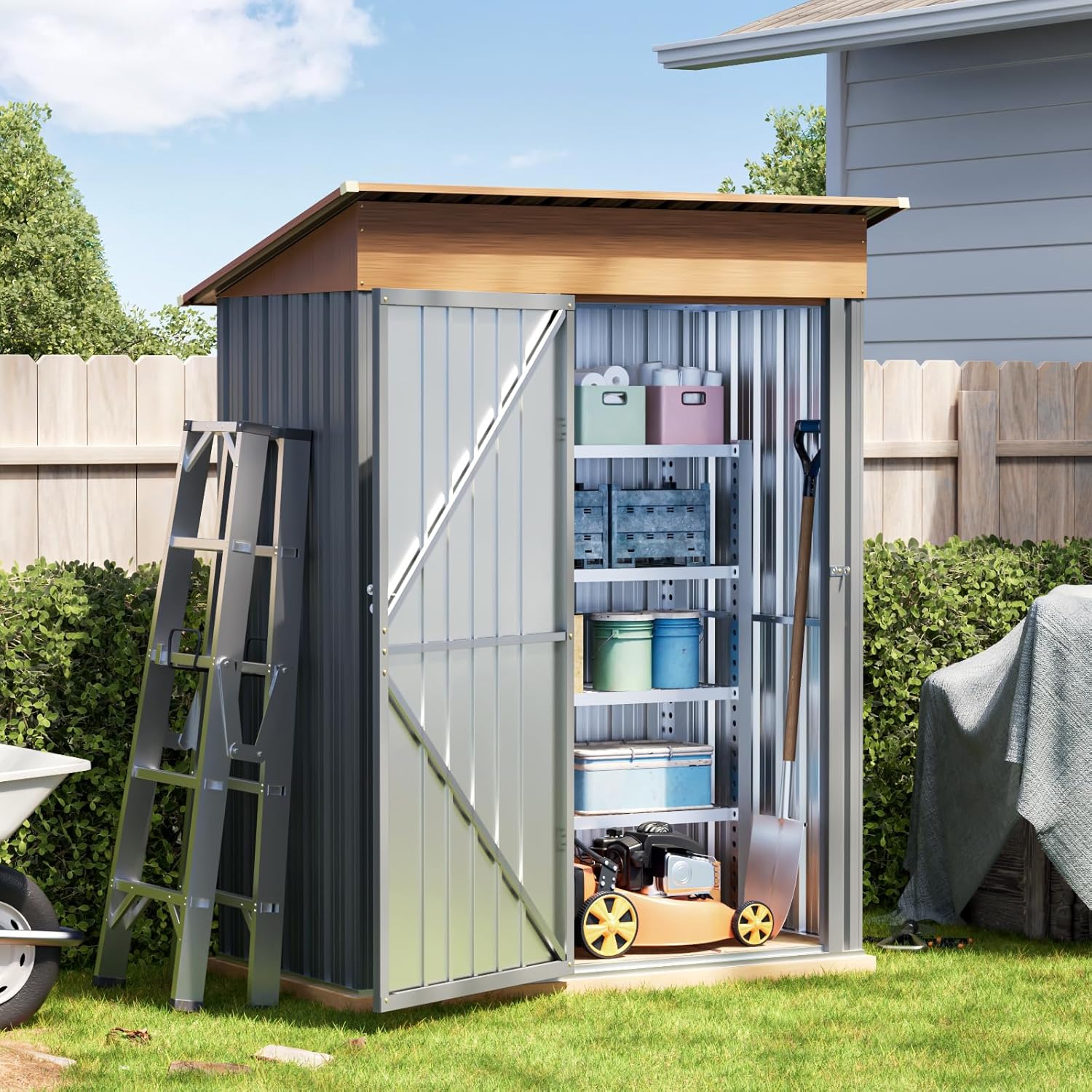 5x3FT Multi-Used Shed & Outdoor Storage Shed with Lockable Door, Compact Metal Tool Shed for Garden, Backyard, Patio, Utility, and Various Storage Shed(Matte Gray) Matte gray 5*3FT