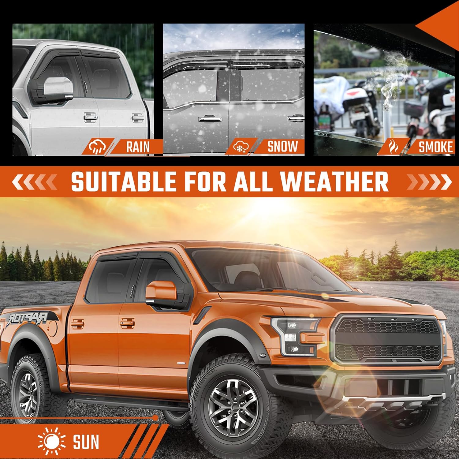 Rain Guards Fit for Ford F-150 SUPERCREW CAB 2015 2016 2017 2018 2019 2020 2021 2022 2023 2024 2025, Tape-on Durable Side Window Sun Wind Deflectors, 2015-2025 F150 Rain Guard Black 4 PCS