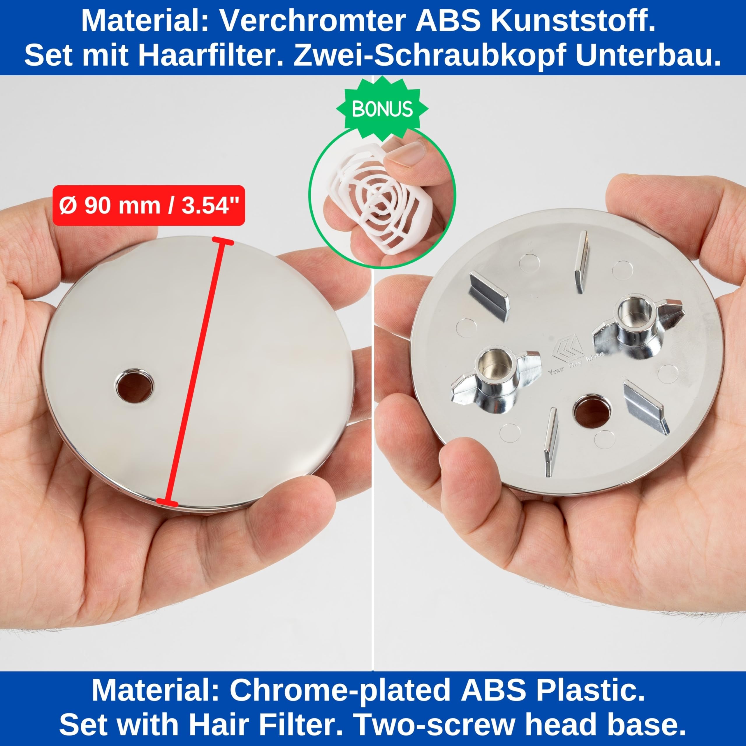Copertura Scarico Doccia Con Filtro Capelli - &Oslash;90mm, Compatibile Viega Domoplex, Cromato ABS