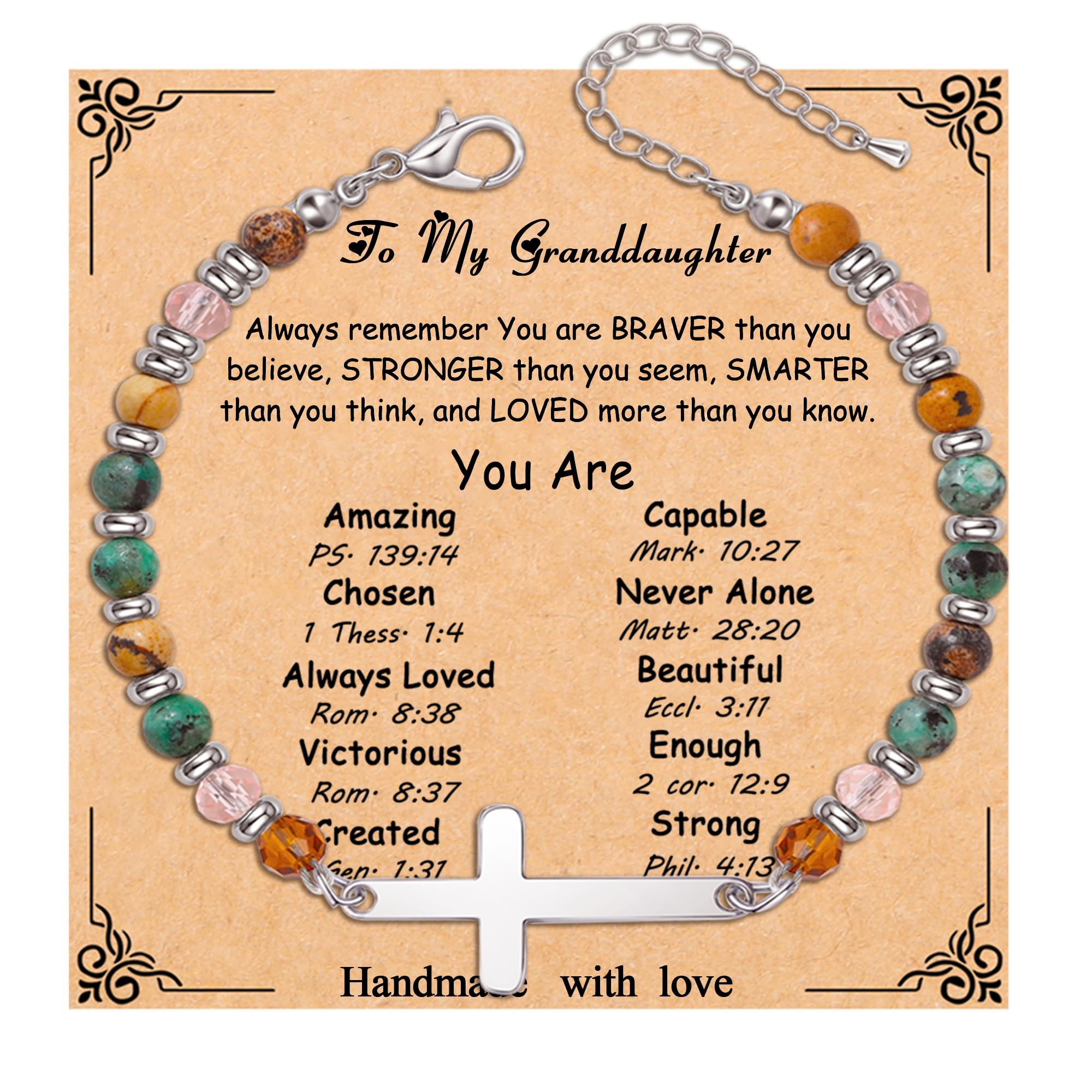 Cross Bracelet for Women Christian Gifts for Daughter Mom Grandma Niece Godmother Religious Baptism Jewelry Birthday Retirement Gifts Beaded Bracelet