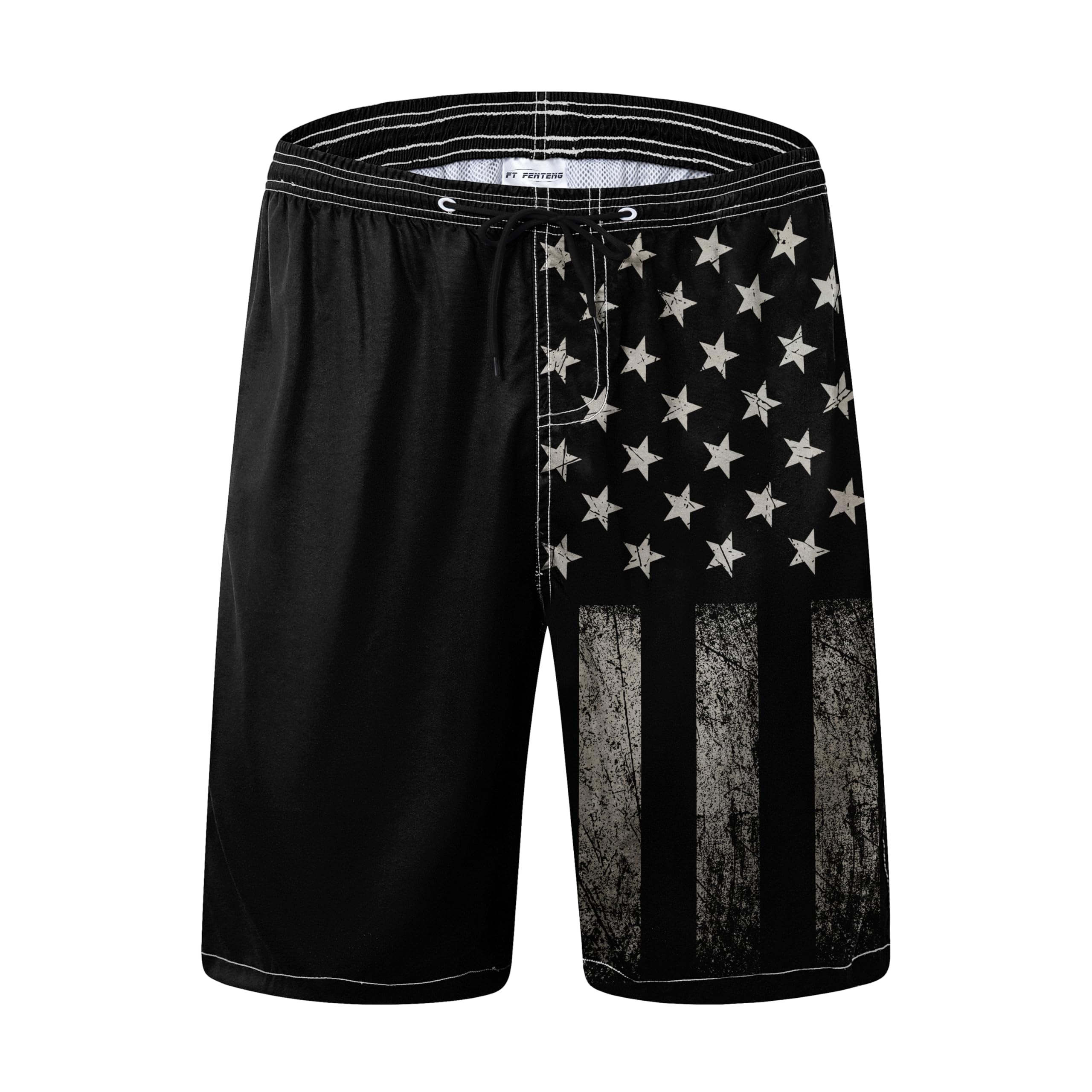 FT FENTENG Mens Swim Trunks Quick Dry Board Shorts with Mesh Lining, Breathable Surf Beach Shorts Swimwear Bathing Suits