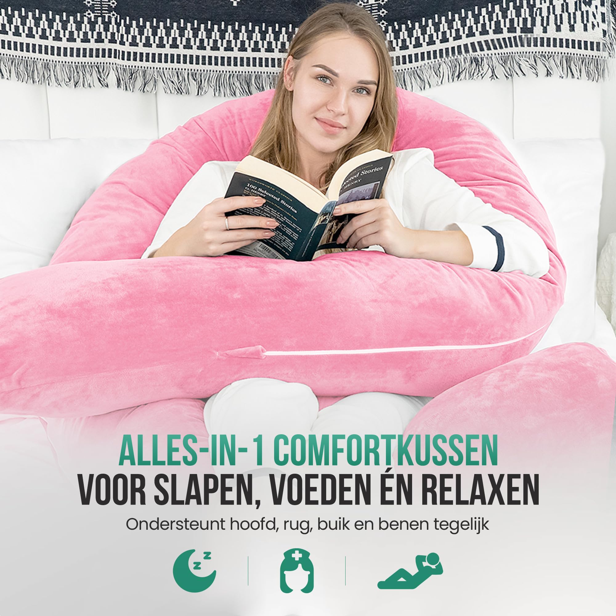 Avalo Cojín de Maternidad XXL 280 cm - Cojín Lateral en Forma de U - Cojín Ergonómico para el Cuerpo - Cojín de Nutrición y Almohada para el Cuerpo para Mujeres Embarazadas - Rosa