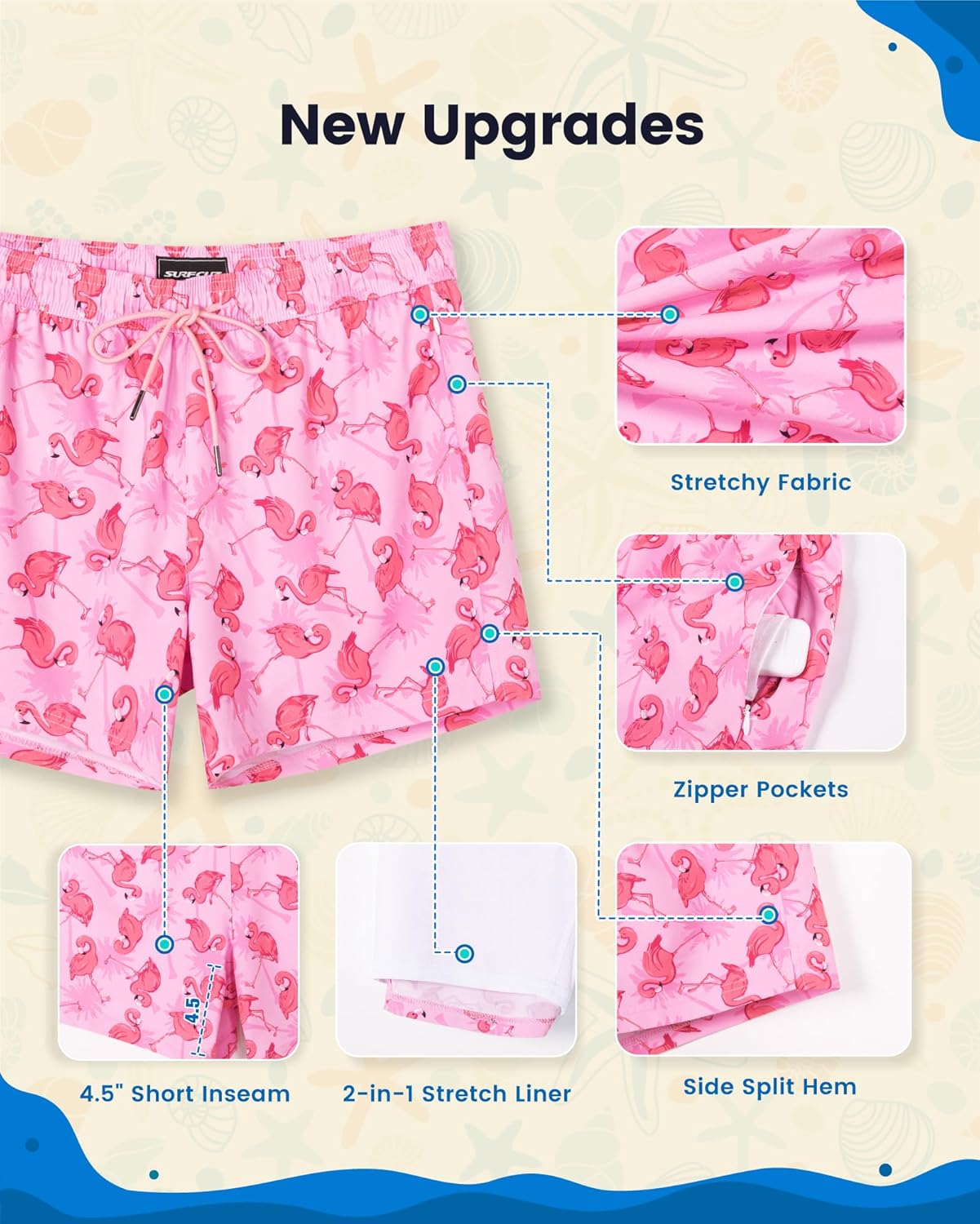 SURF CUZ Mens Swim Trunks with Compression Liner Quick Dry Swim Shorts Swimming Trunks 2 in 1 Bathing Suit Zipper Pockets - Image 6