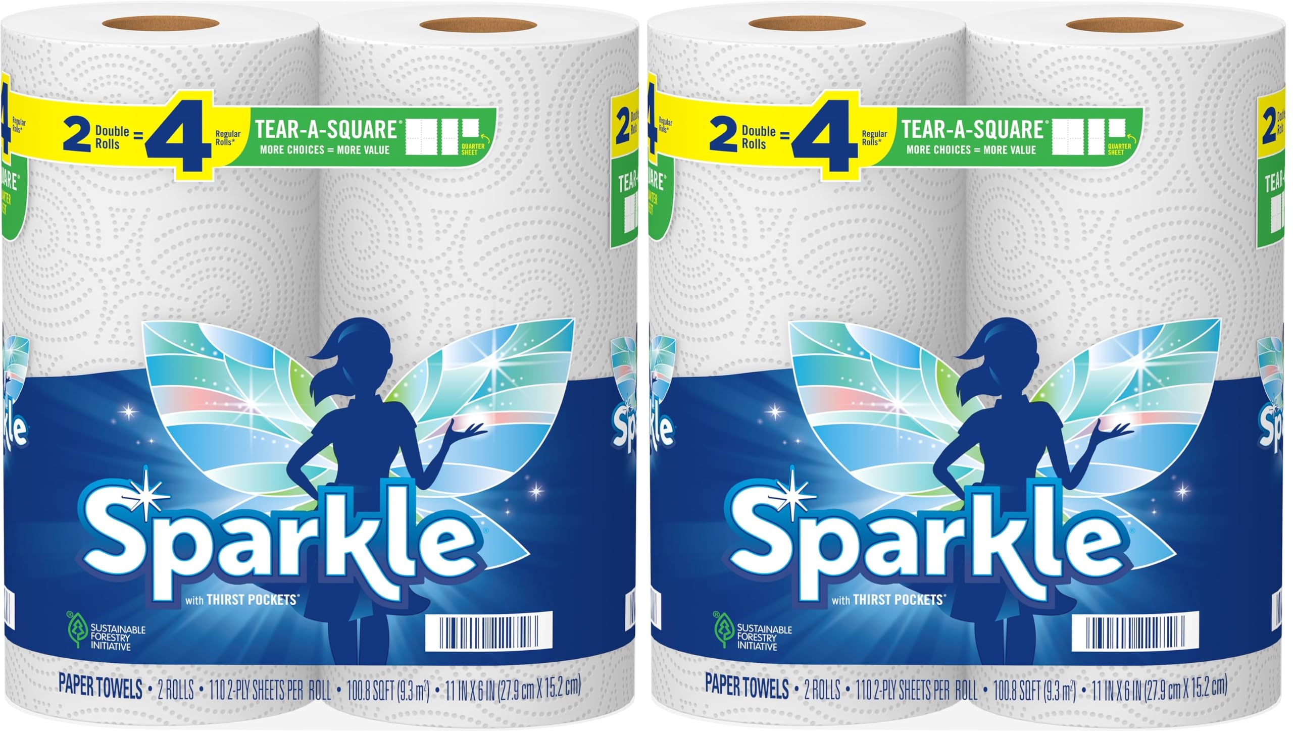 Sparkle® Tear-A-Square® Paper Towels, 2 Double Rolls : 4 Regular Rolls, 2 Count (Pack of 2)