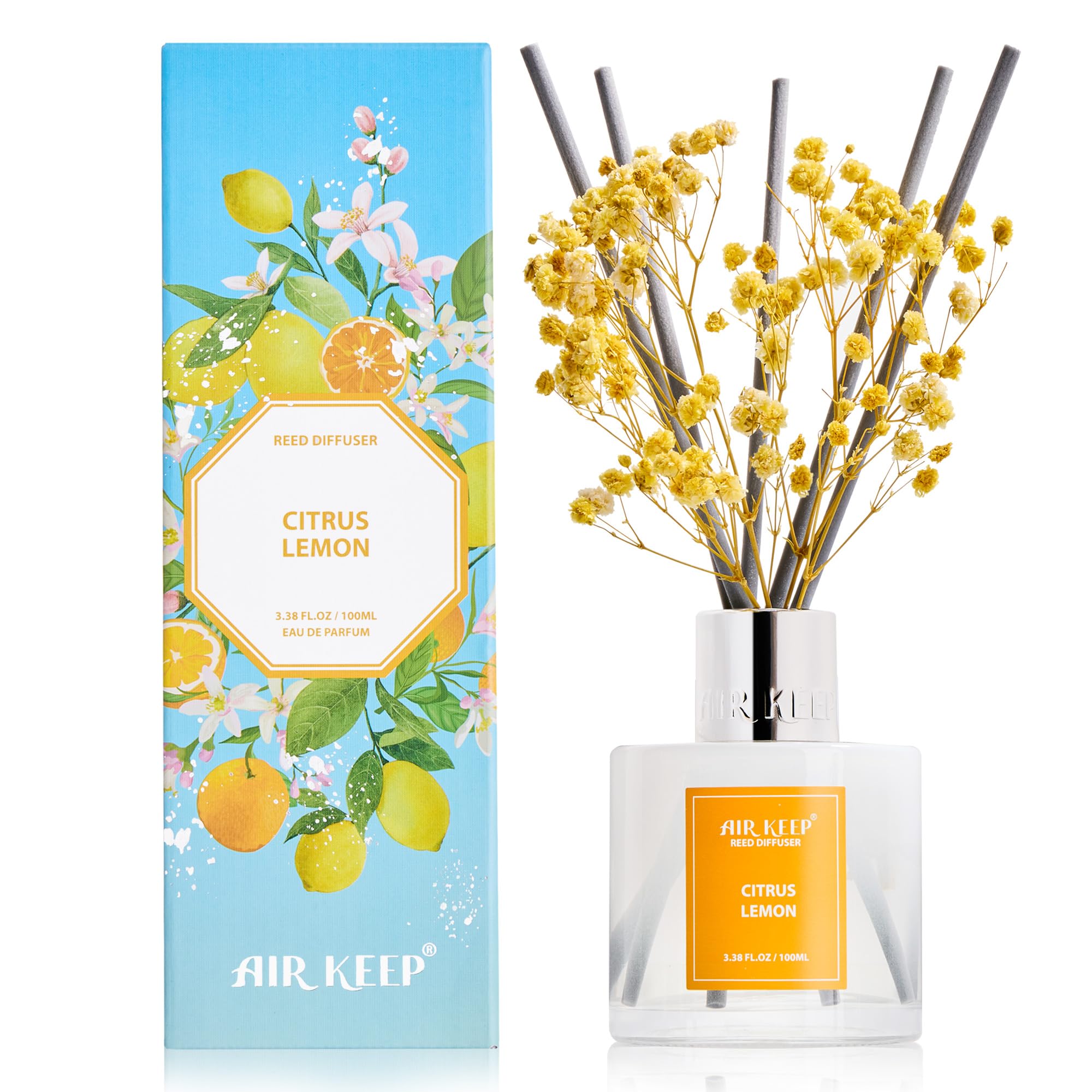 Airkeep Reed Diffuser Set 100ml, Citrus Lemon Oil Diffusers with 8 Reed Sticks, Home Fragrance Reed Diffuser for Bathroom Shelf Decor — image 1