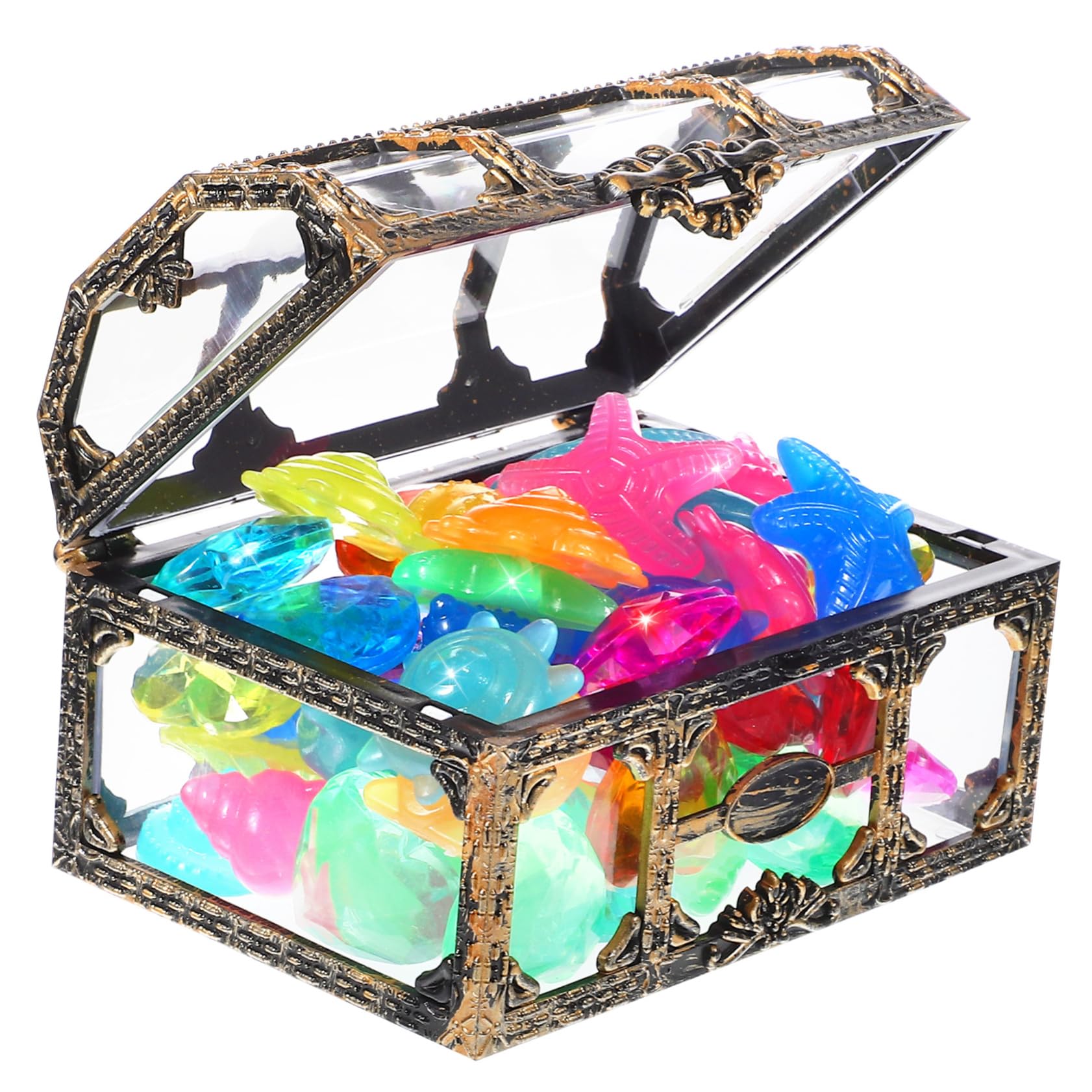 YARNOW 1Set Pirate Treasure Chest with Colorful Glowing Dive Gems Plastic Gems for Pool Parties Beach Games Treasure Hunts Summer Activities