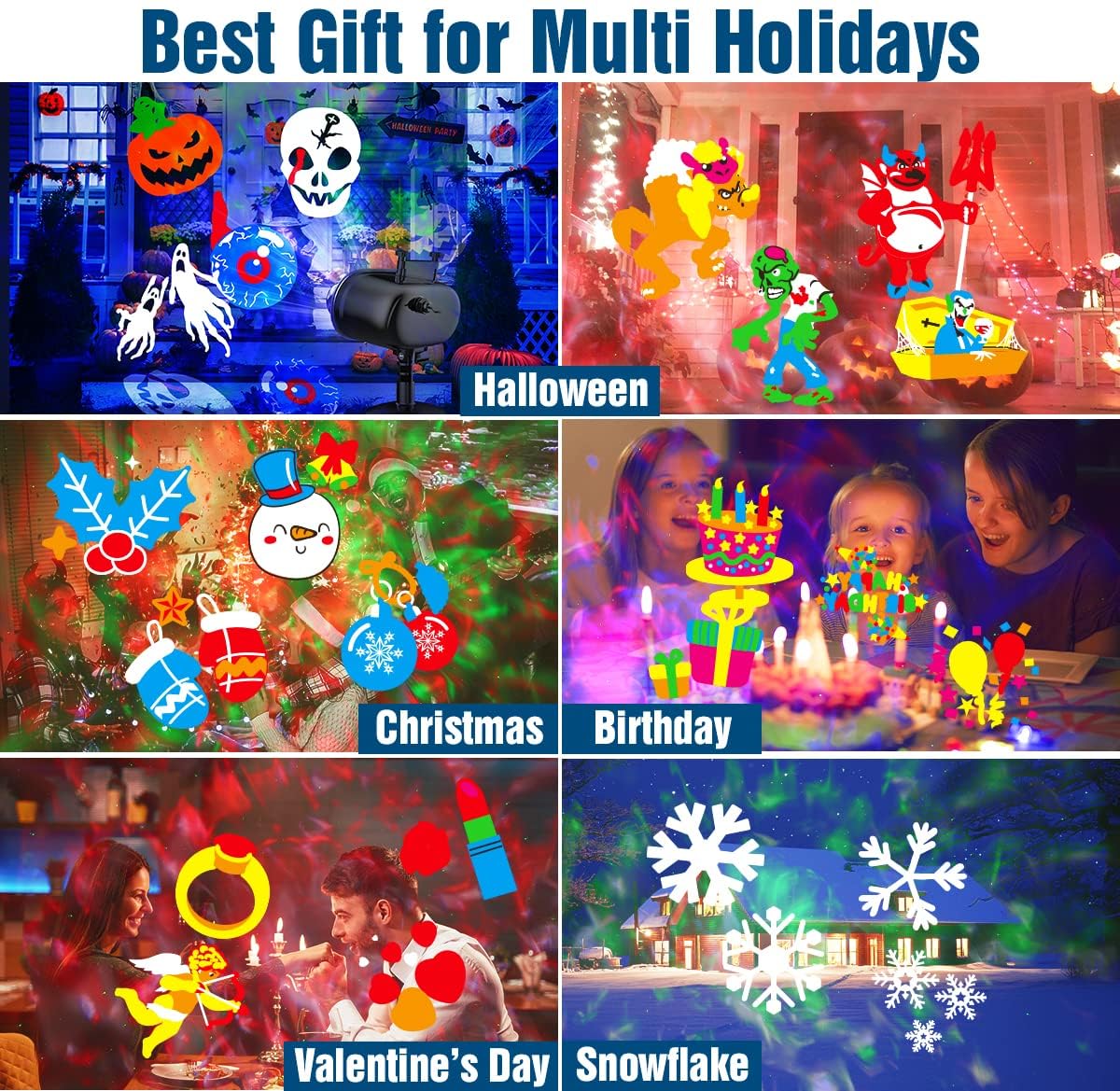 Projektor Weihnachten, Weihnachten Halloween or Lichter Outdoor 3D Welle & 16 Muster Wasserdicht or for Indoor Halloween Urlaub(Ripple Without Laser)