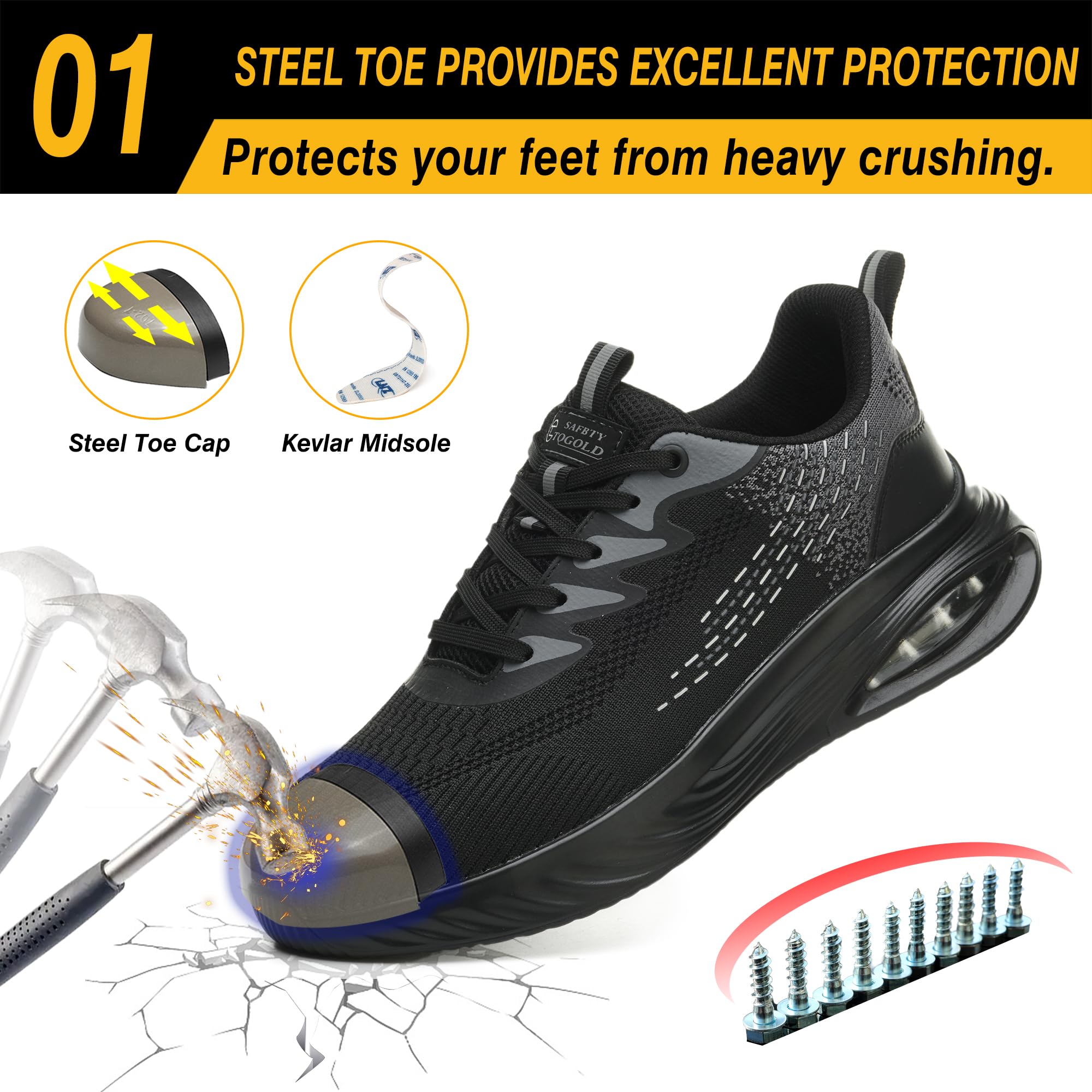 TQGOLD Zapatos de Seguridad para Hombre Mujer Ligero Zapatos de Trabajo Antideslizante Calzado de Seguridad con Punteras de Acero Transpirable Gr.35-46EU