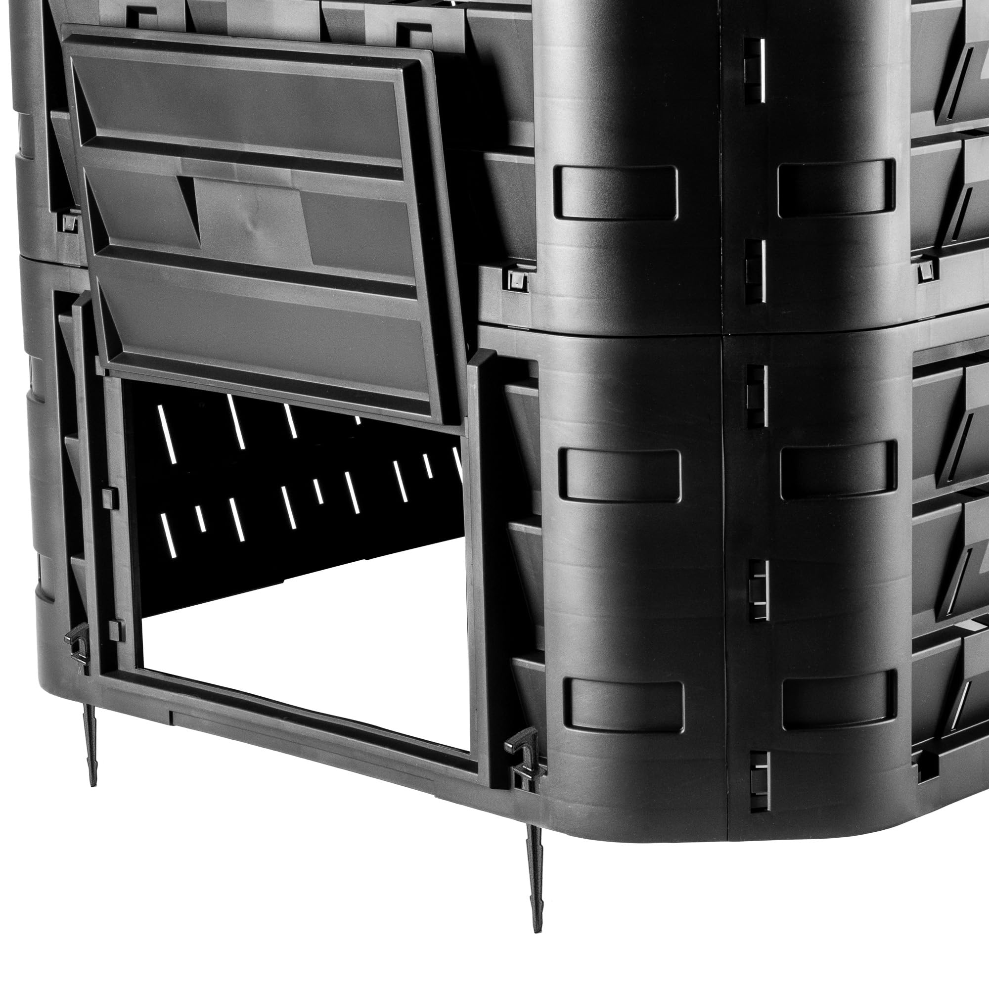 KADAX Modularer Komposter für Gartenabfälle, Gartenkomposter aus Kunststoff, Komposttonne mit Lüftung und Bewässerung, Kompostbehälter, Schnellkomposter (Schwarz 650 L)