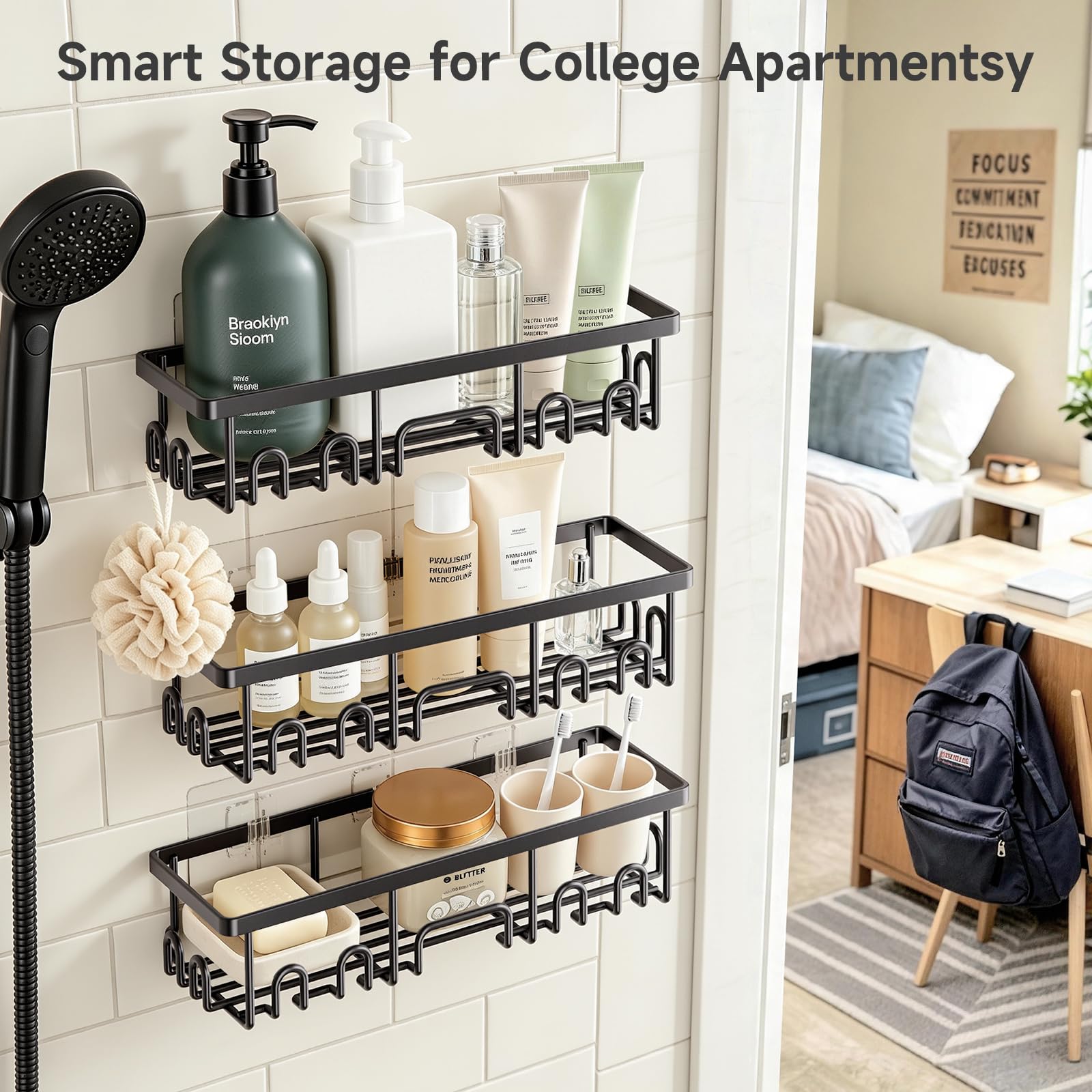 Black Shower Caddy 6-Pack F882