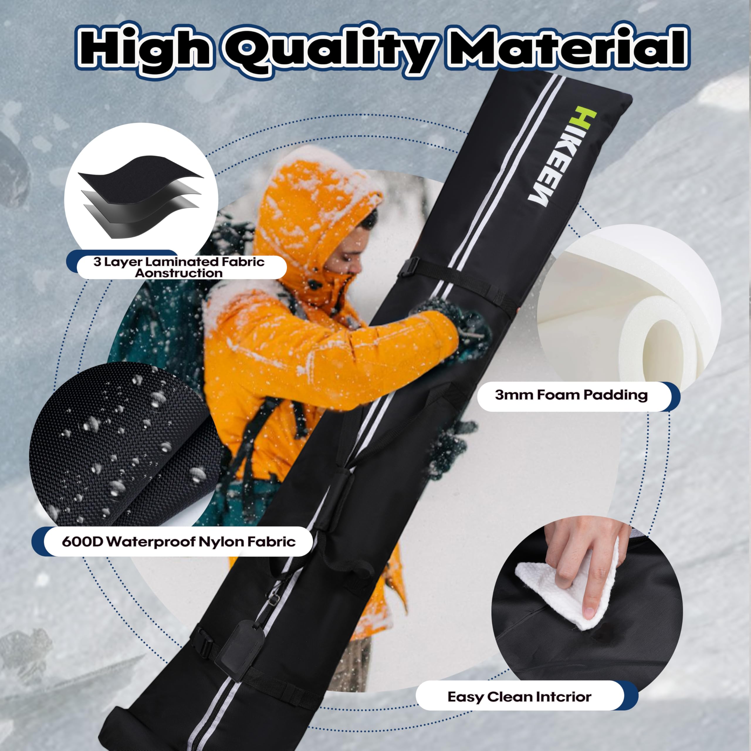 BOOSTEADY Sac de Ski pour 2 Paires de Skis, Housse pour 1 Snowboard avec Bandoulière Rembourrée, Longueur Réglable 210cm, Sac Imperméable