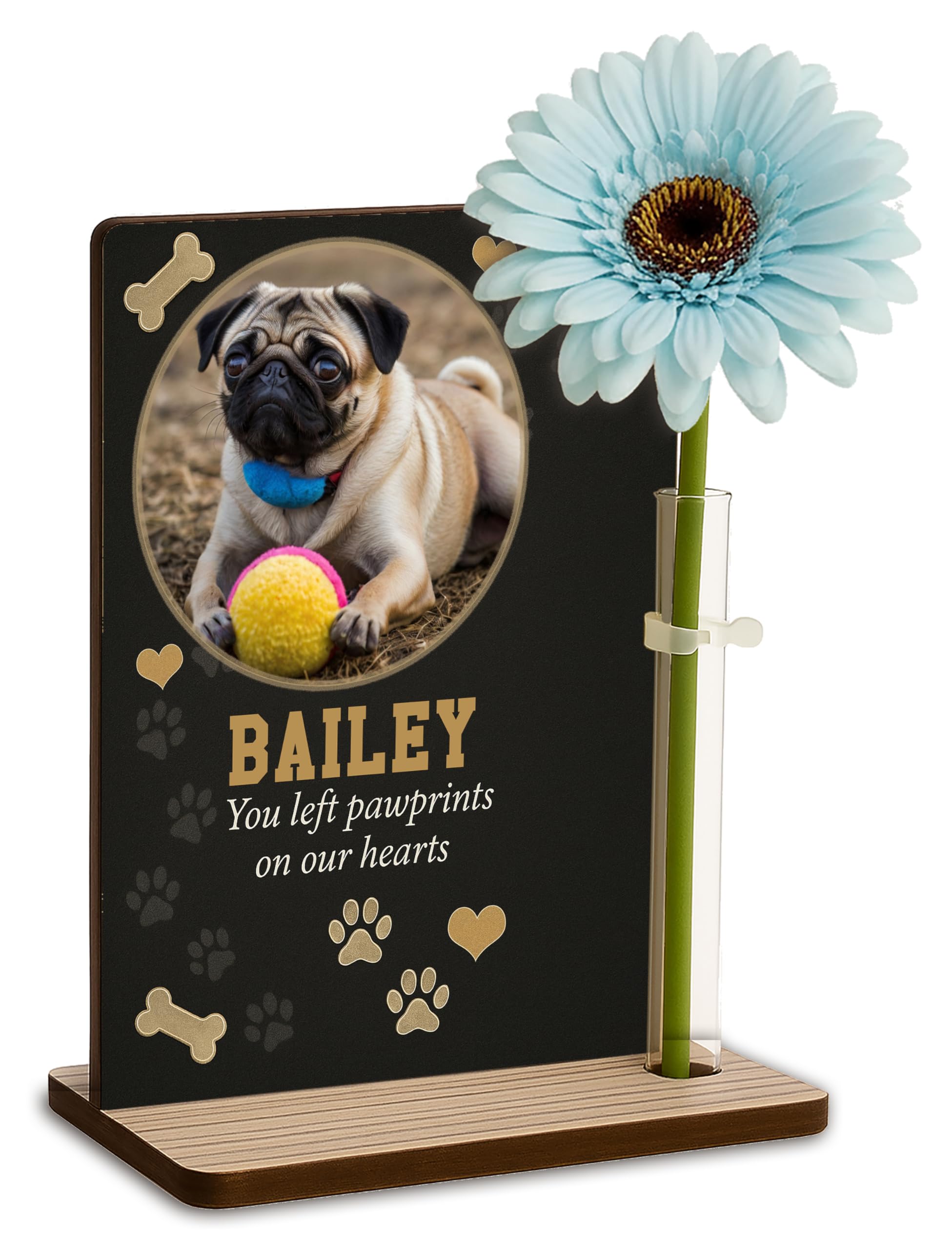 Personalised Pet Memorial Freestanding Photo Plaque Dog Memorial Cat Memory Frame Pet Bereavement Gift (Pawprints on our Heart)