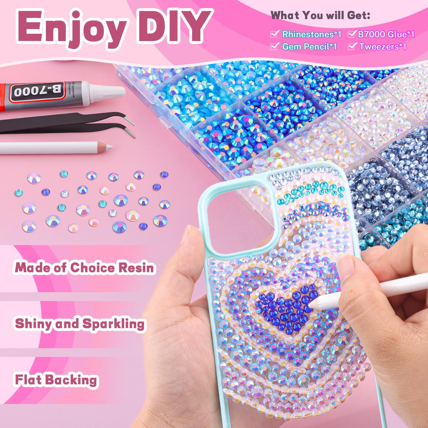 20000Pcs Blue Rhinestones for Bedazzling with B7000 Jewelry Glue, Resin Rhinestones for Crafting Crafts DIY, Bedazzler Kit Gems for Clothing Shoes Tumblers Fabric Nail Art Assorted Size 3/4/5/6mm — view 3