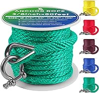 Vista 61 de Cuerda de anclaje premium de 50 pies x 1/2 pulgadas, línea de anclaje trenzada sólida MFP para barco con dedal y grillete - Negro