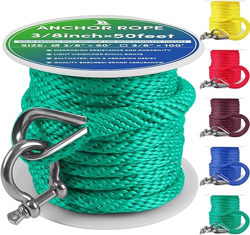 Vista 171 de Cuerda de anclaje premium de 100 pies x 3/8 pulgadas, cuerda marina de línea de anclaje MFP trenzada sólida con dedal y grillete, color negro