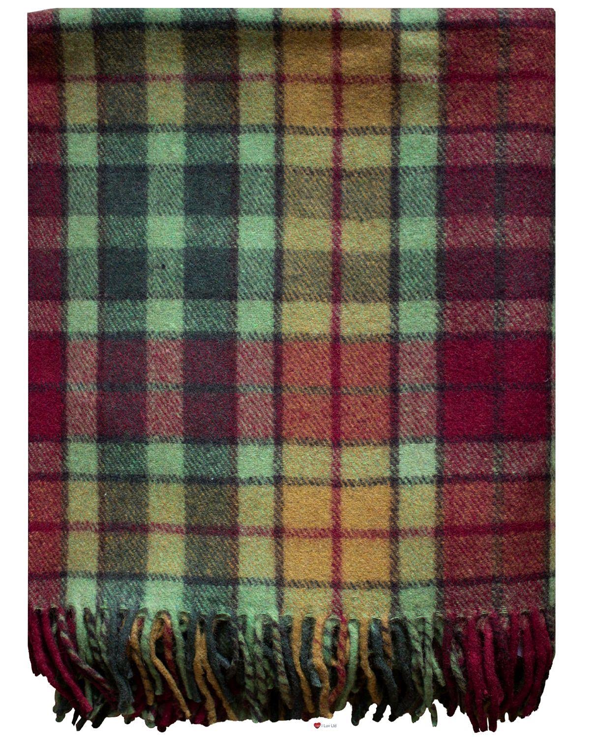 I Luv Ltd Buchanan Autumn Tartan Orange Green Tweed Sofa Throw Blanket 75% Wool Plaid Large Throws For Sofas Wool Rug Outdoor Blanket Picnic Blankets