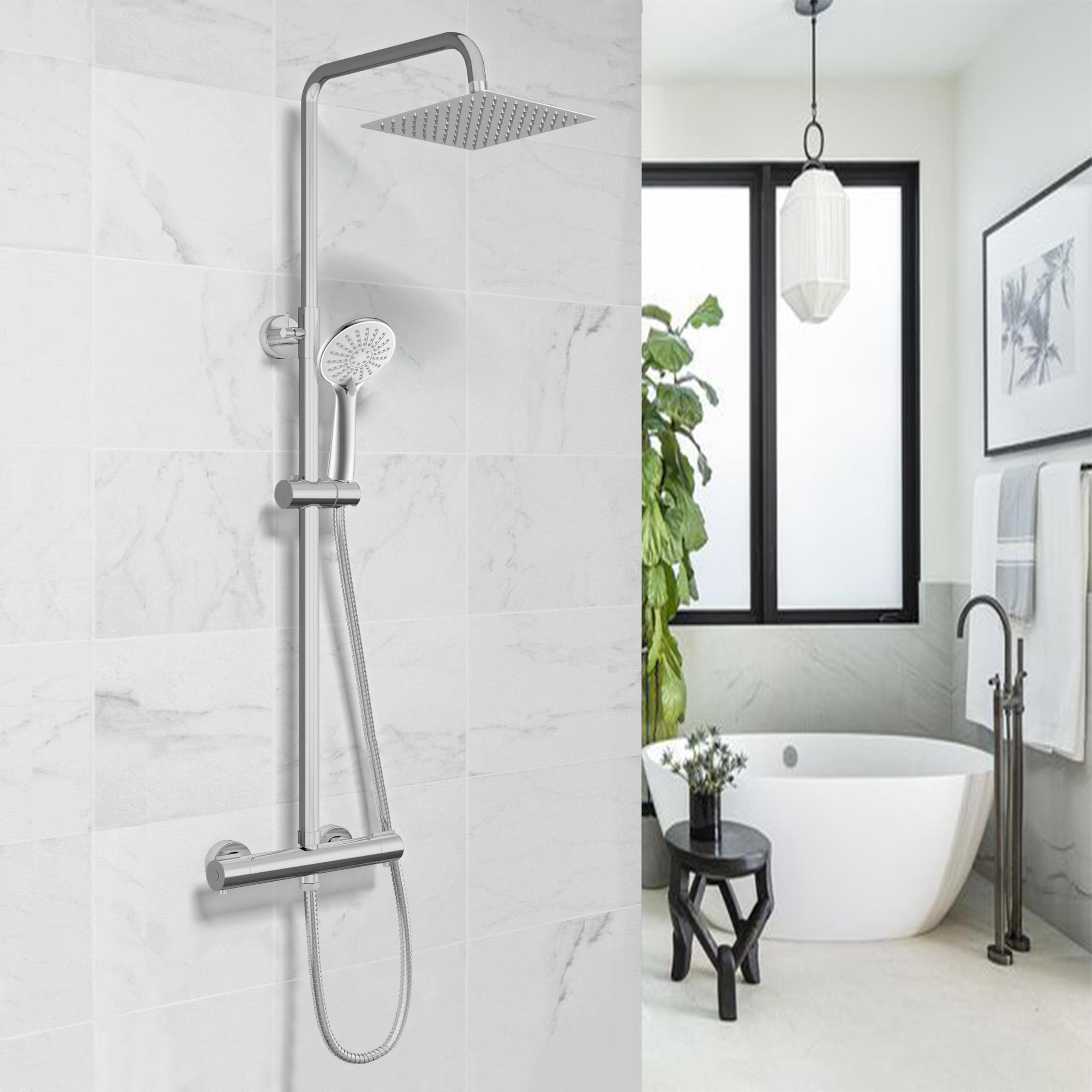 AICA ITALY Colonna Doccia con Miscelatore Termostatico, Doccia Soffione Rotante 360° in Acciaio Inox, Kit Asta Doccia Regolabile 80-116cm