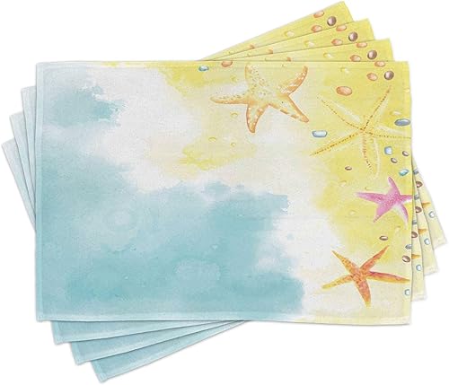 Miniatura 224 de Ambesonne Juego de 4 manteles individuales amarillos y azules, diseño de flores de primavera, flores vibrantes, manteles individuales de tela Azul