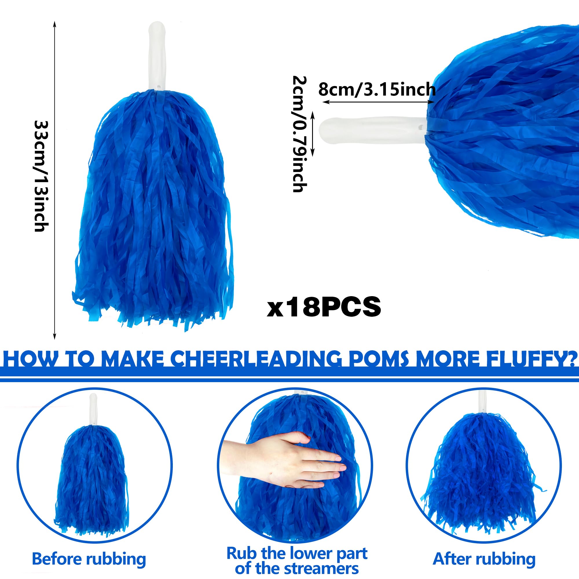 Pompones De Animadora - Pack De 18 Unidades Azules - Para Eventos Deportivos Y Fiestas