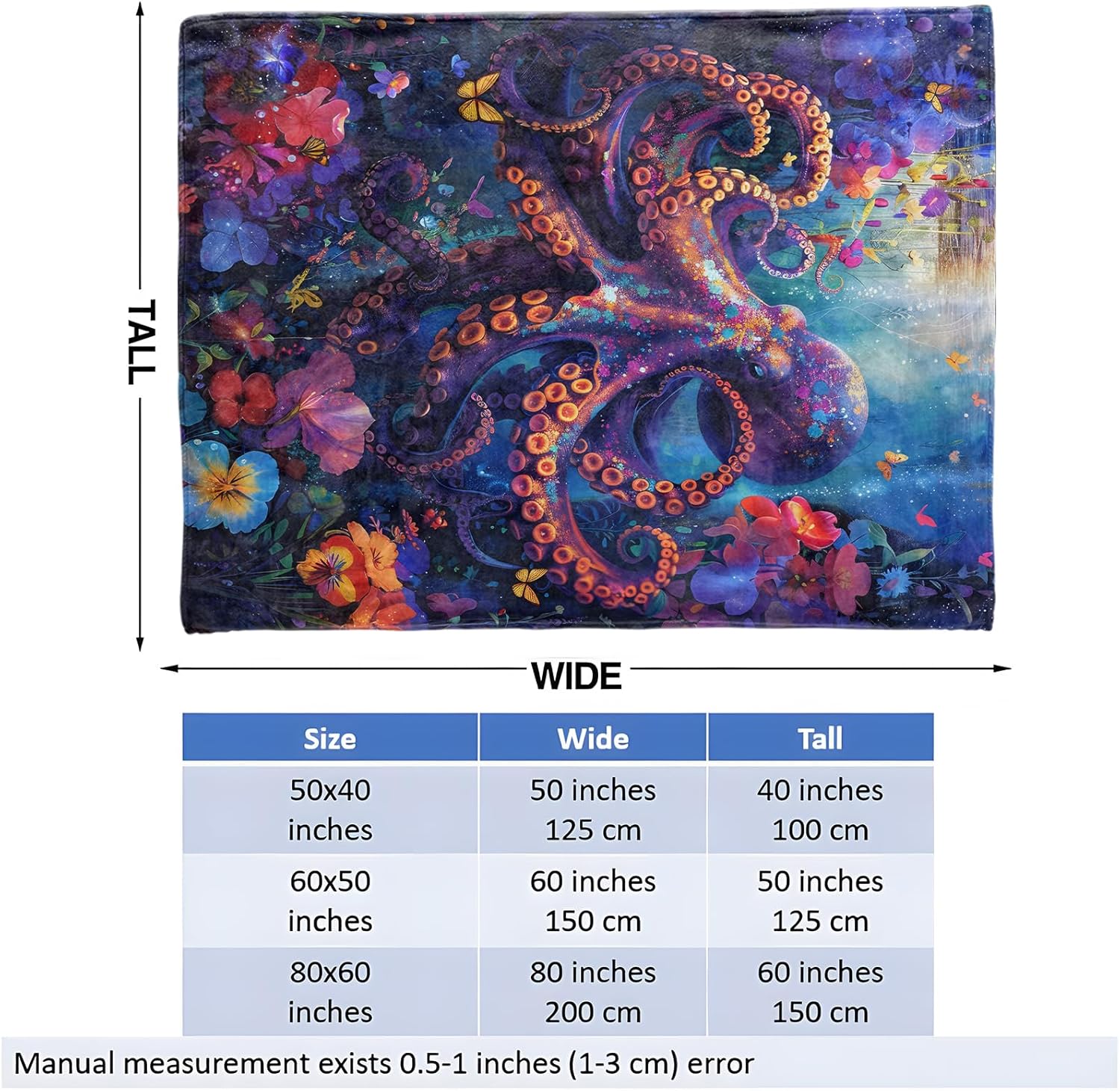 Octopus in Coral Reef Throw Blanket for Girls Boys Kids Adults, 50x60 in, Cozy Flannel Blanket for Bedroom, Camping, Couch, Room Decor, Fuzzy Warm Soft Gifts - Image 3