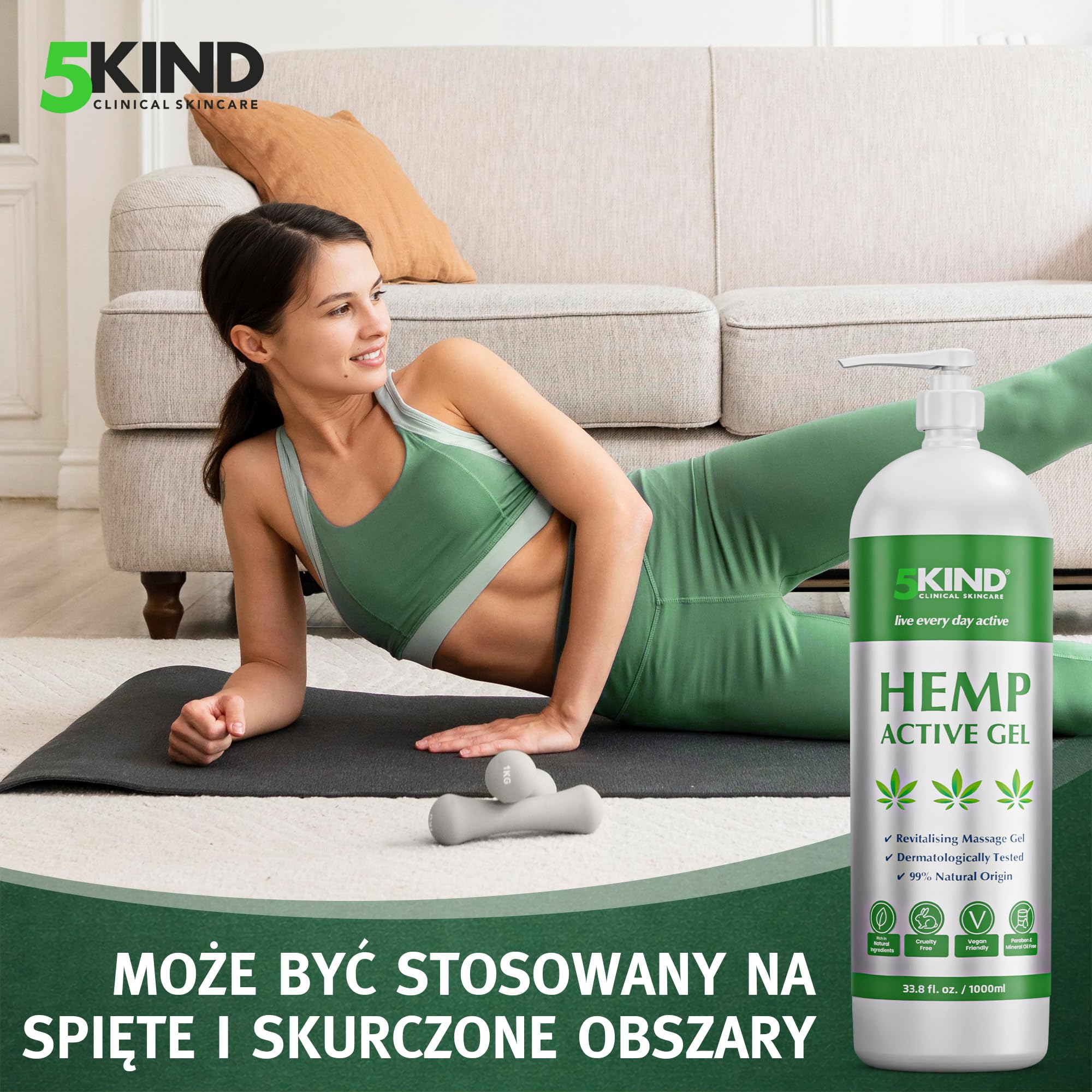 Aktywny Żel Łagodzący na Stawy i Mięśnie z Konopi - Bogata w Naturalne Ekstrakty Formuła Oleju Konopnego Firmy 5kind. Ukojenie dla Stóp, Kolan, Pleców, Ramion (1000 ml