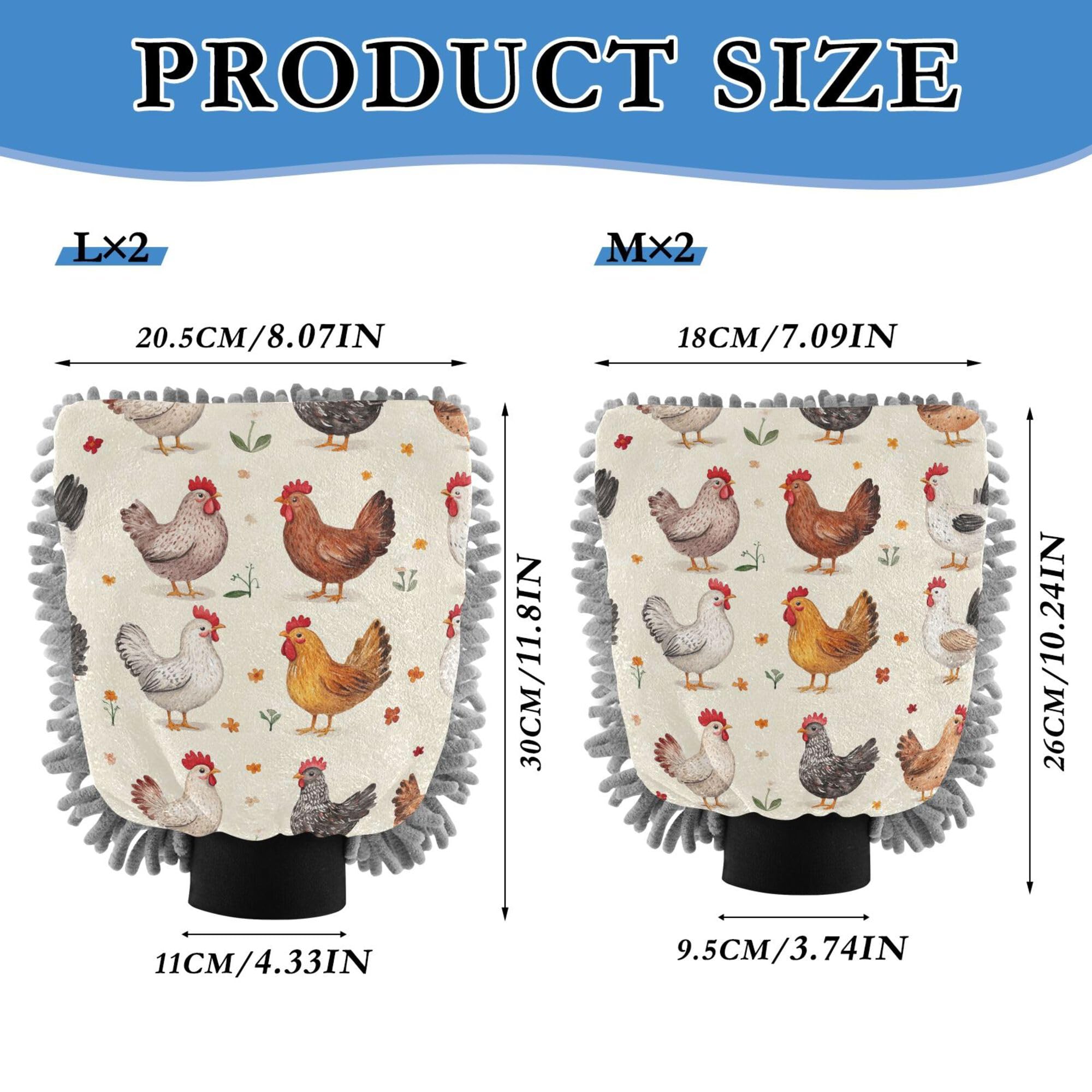 Cartoon Cute Chicken Beige Microfiber Mitt for Cars 2 Pack Gloves for Cars Washing Non Scratch Clean Sponges for Auto Supplies