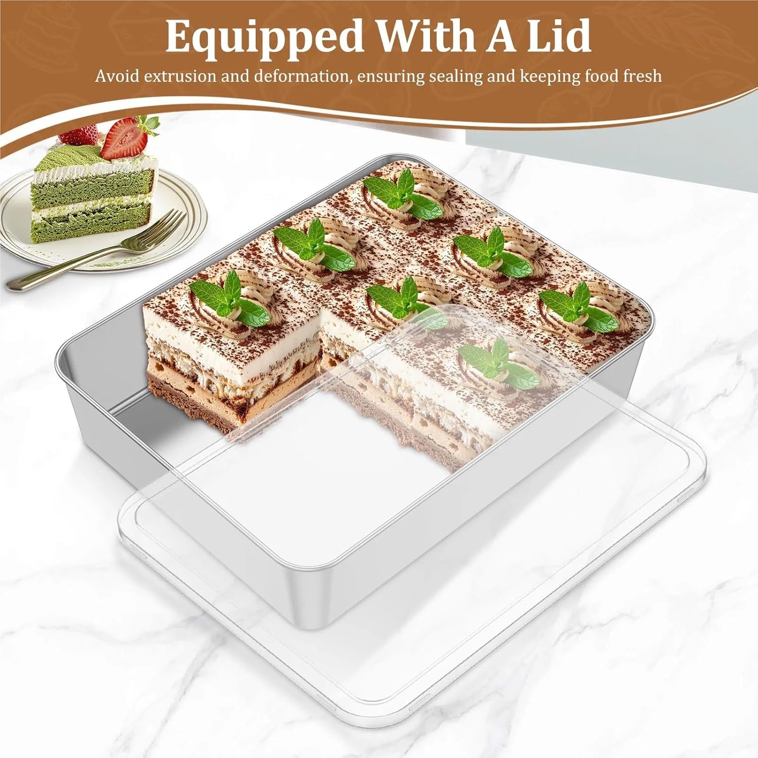 2-Piece Rectangular Cake Pan Set With Lids, Stainless Steel Baking Molds For Dessert Preparation
