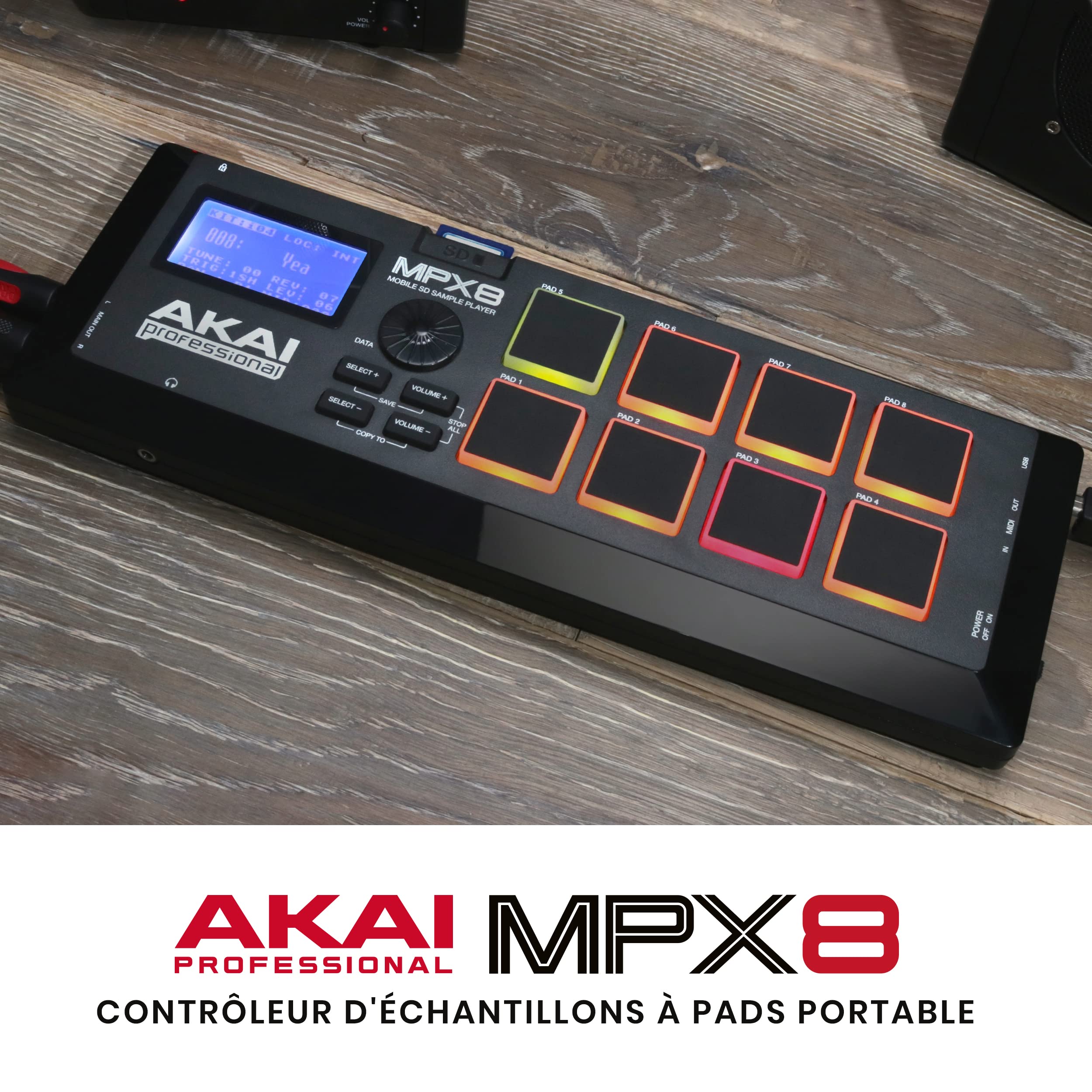 Akai Professional MPX8 - Contrôleur MIDI USB et Lecteur de Samples avec 8 Pads Sensible à la Vélocité, Éditeur de Samples et Bibliothèque de Sons