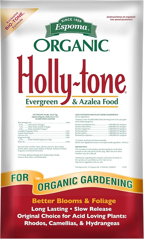 Organic Holly-Tone 4-3-4 Natural & Organic Evergreen & Azalea Plant Food; 50 lb. Bag; The Original & Best Fertilizer for All Acid Loving Plants Including Rhododendrons & Hydrangeas.