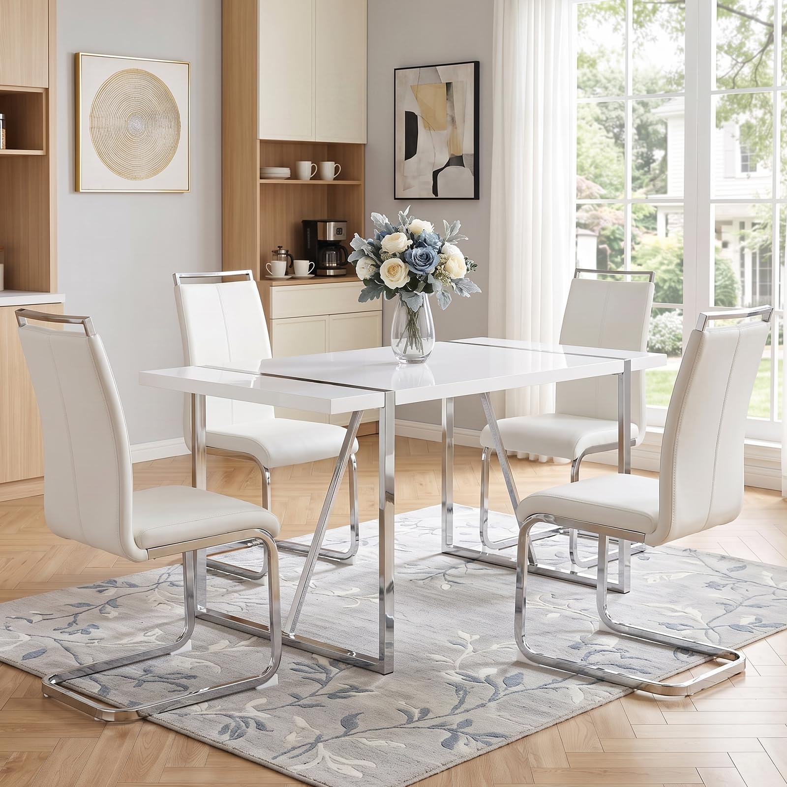 Amazon.com - Dining Table Set for 4，White Rectangular MDF Kitchen