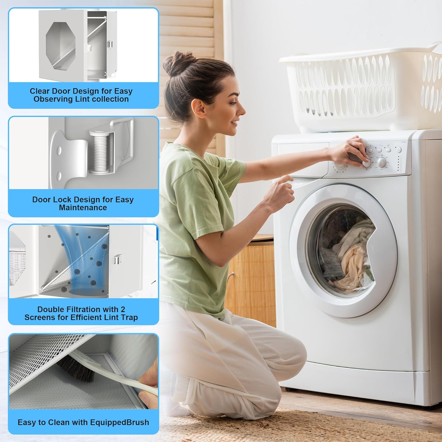 Dryer Lint Trap, Metal Lint Catcher Box with 90 Degree Drye Vent Elbow, 4inch Hose & Clamps Cleaning Brush Filter Screens - Indoor Dryer Vent Connector Kit