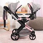 Bayer - Poupées jumelles Pram Xeo - Transport, Poussette, réglable en hauteur, Poignée réversible avec sac - Poupées jusqu'à 18” - Âge 3+ - Papillon rose gris - 26733AA