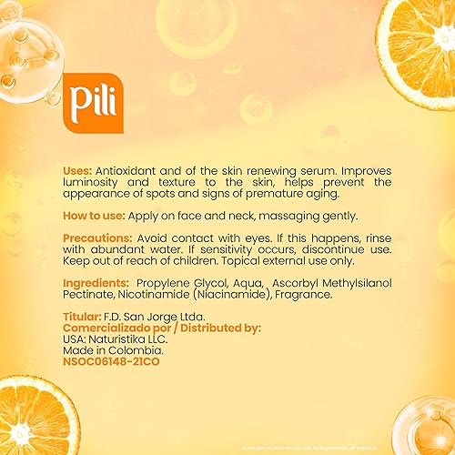 Miniatura 8 de Pili Suero de vitamina C con niacinamida y silicio orgánico – Suero facial iluminador, hidratante y antienvejecimiento para todo tipo de piel,