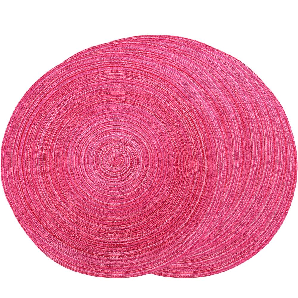 SCF2017 38CM Round Woven Cotton Yarn Placemats Heat Resistant Table Mats Set of 6,Pink