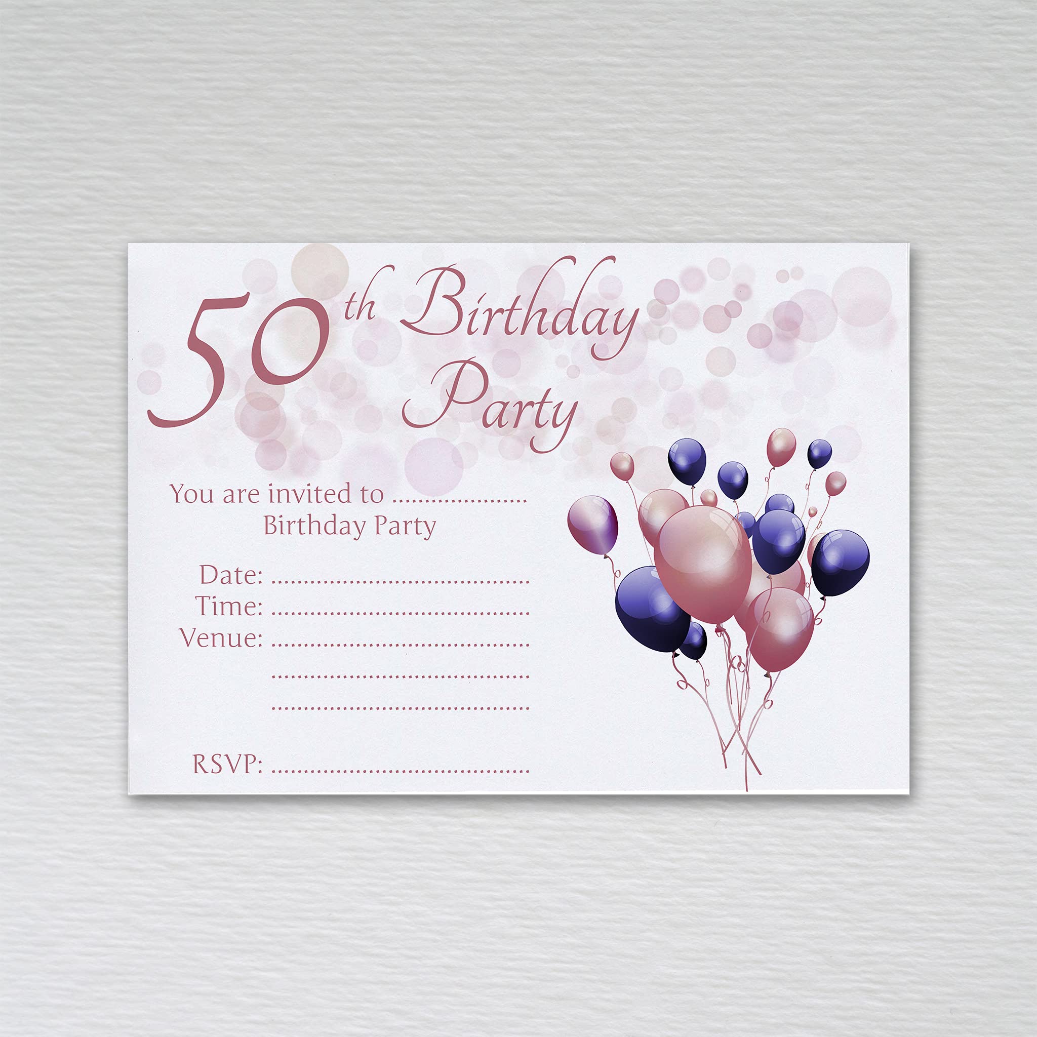 Pack of 50th Birthday Party Invitations: Rosegold Fiftieth Invites for Female/Girls Birthday Parties (Pack of 20 Rosegold Without Envelopes)