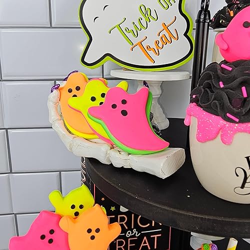 Miniatura 3 de Neon Electric Halloween Set of 3 Fake Cookies for Tiered Tray, Fake Ghost Cookies, Halloween Ghost Fake Cookie, Fake Ghost Cookie, Fake Cookie,