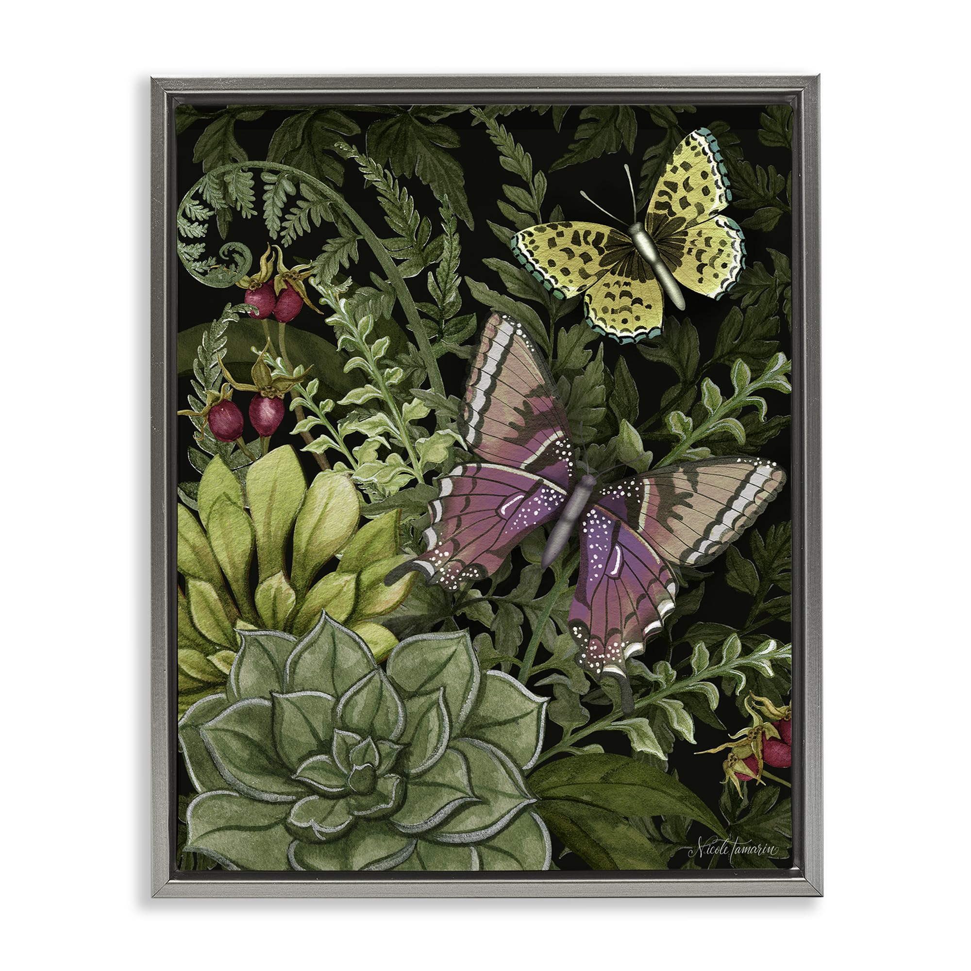 Stupell Industries Luster Gray (Matte) 'Dark Succulents Midnight Garden'| Floating Frame Canvas Art