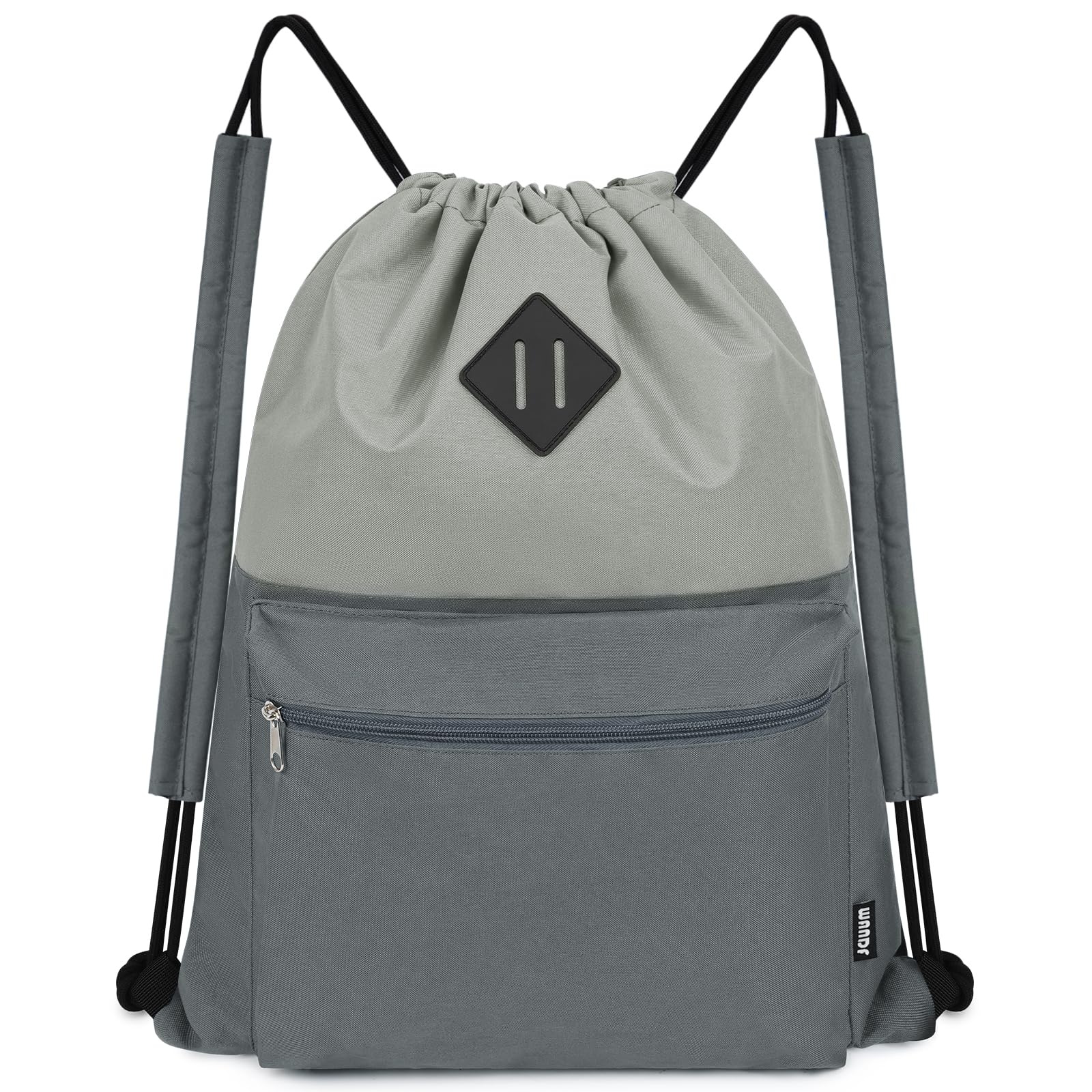 WANDF Kordelzug-Rucksack, Sport-Turnbeutel mit Nassfach, wasserabweisender Kordelzug, Cinch-Tasche für Damen und Herren (Grau mit Schulterpolster)