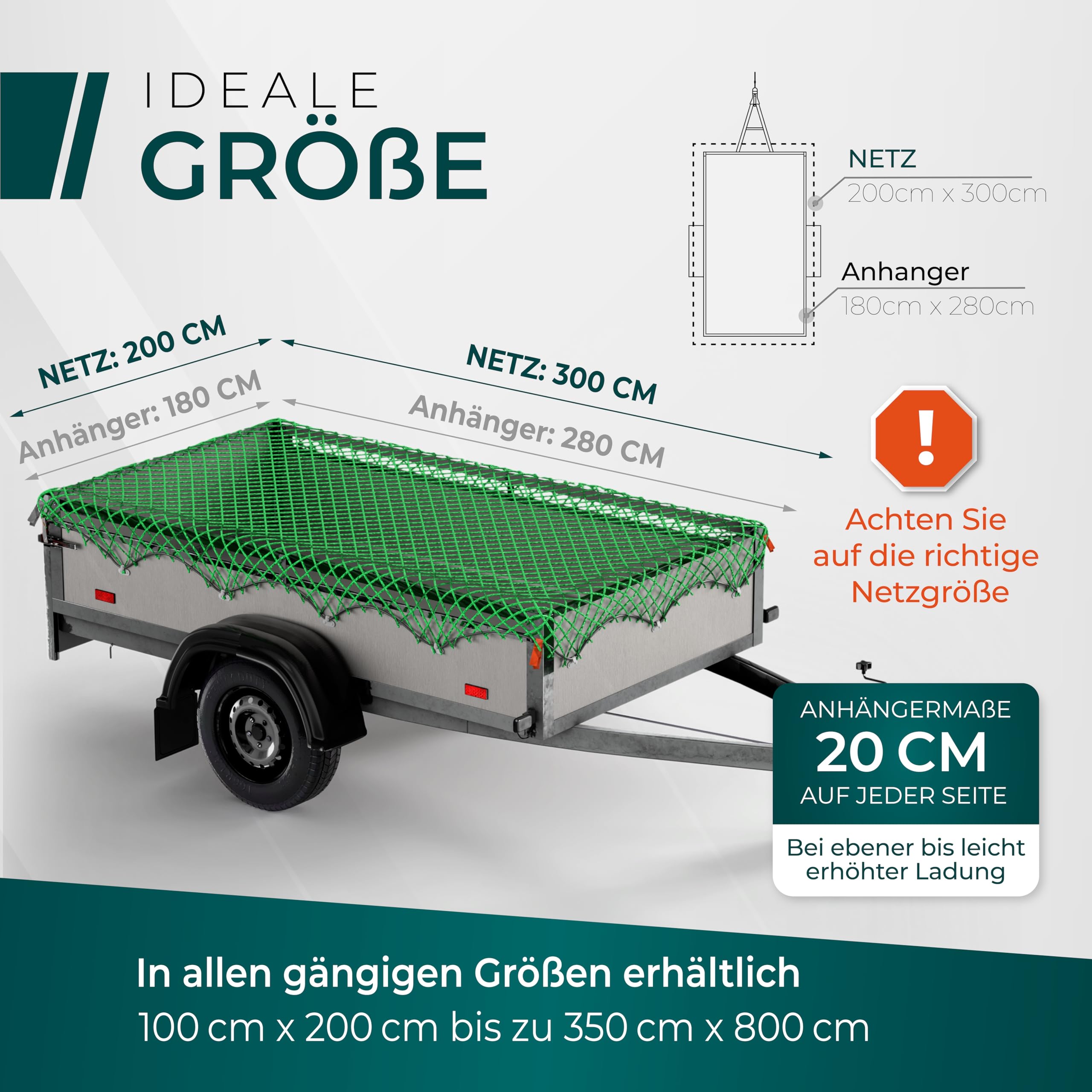 CargoVA Anhängernetz 2x3M [DEKRA Geprüft] - Ladungssicherungsnetz mit Gummiseil & Eckenmarkierung - Abdecknetz für Anhänger, Reißfest