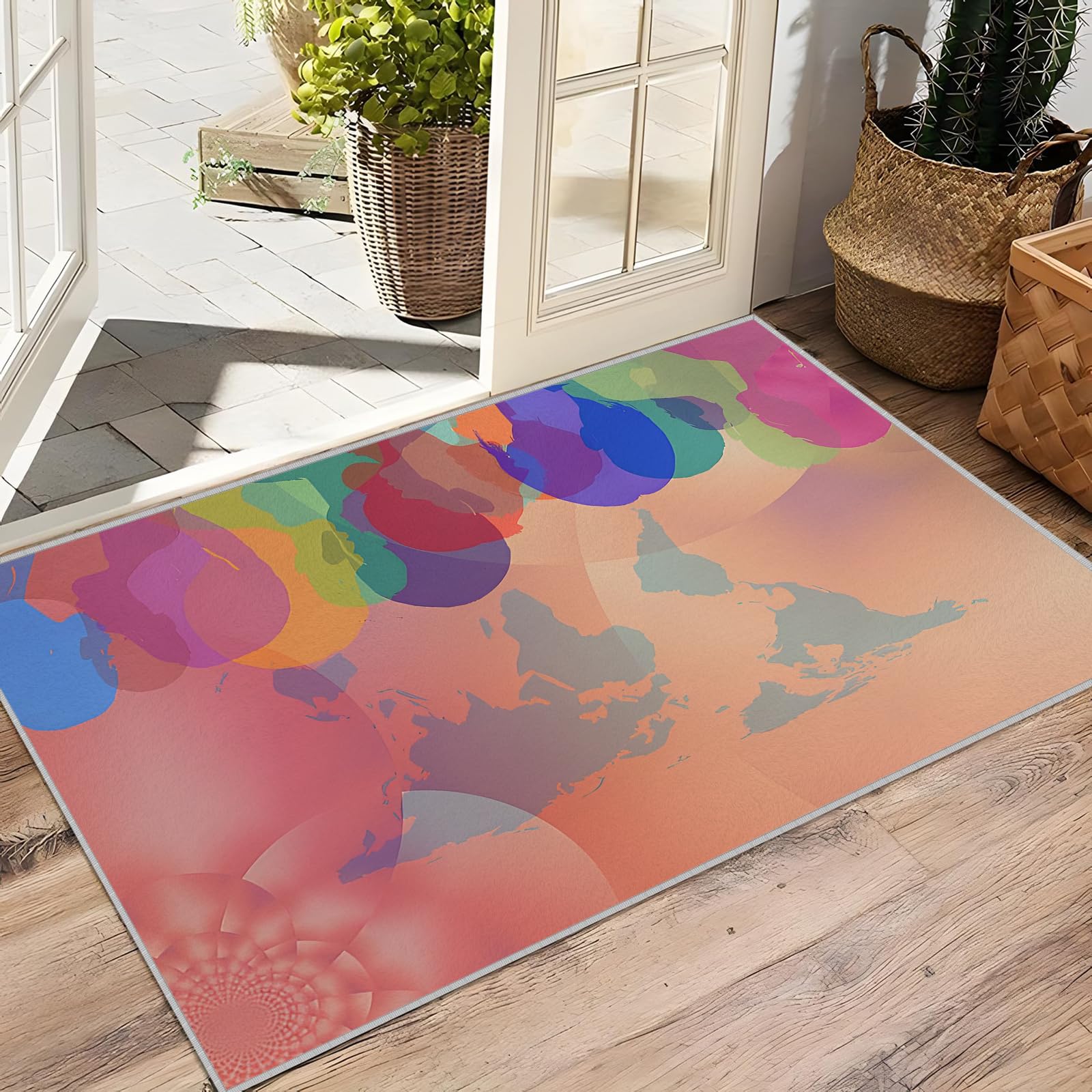 Großer waschbarer Kurzflor-Teppich 250x300, Weltkarte Teppich, Abstrakt Dünn Saugfähig Vielseitig für Wohnzimmer Schlafzimmer Oder Als Bettvorlege N108