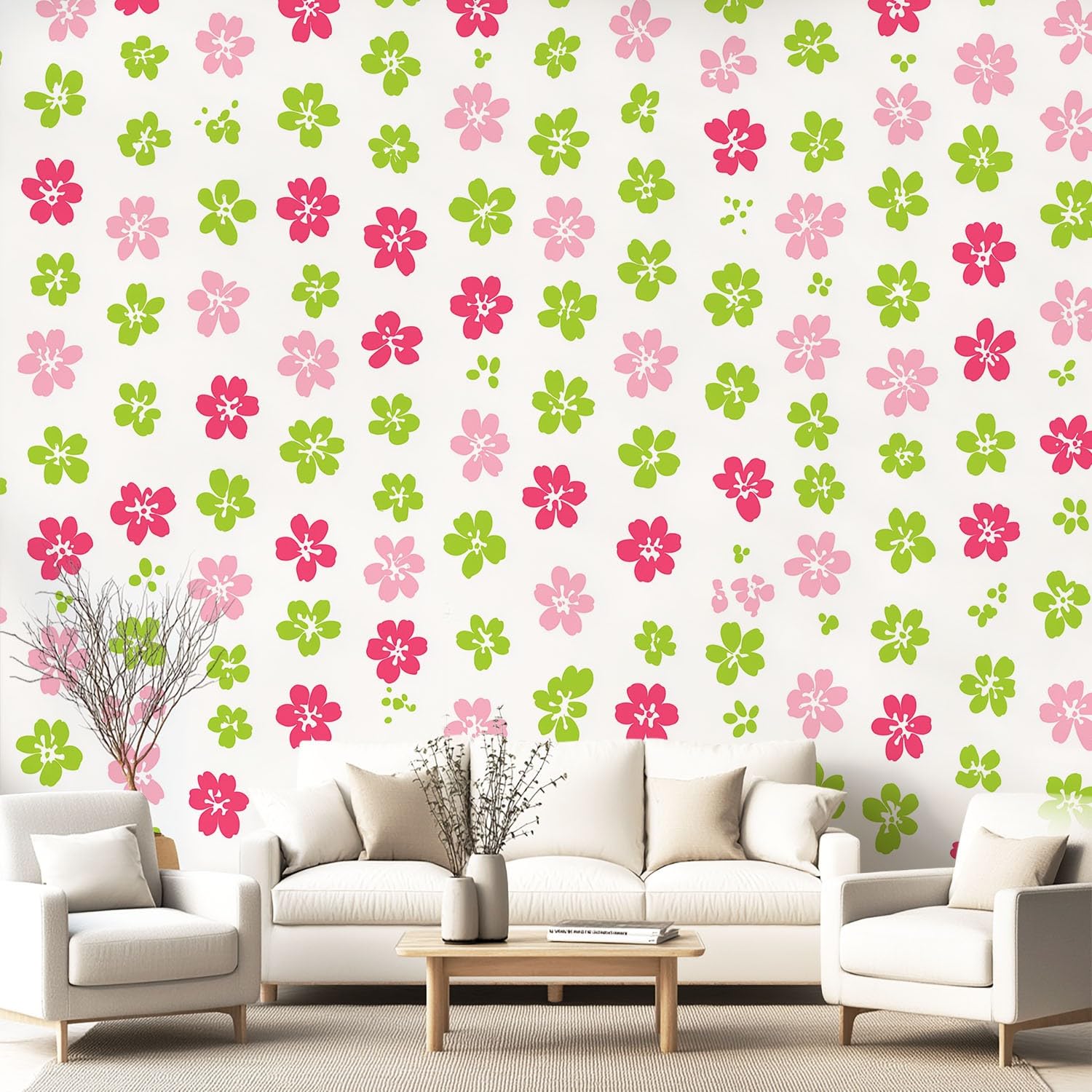 Papier peint panoramique moderne poster géant mural floral géométrique 350 x 256 cm pour bureau