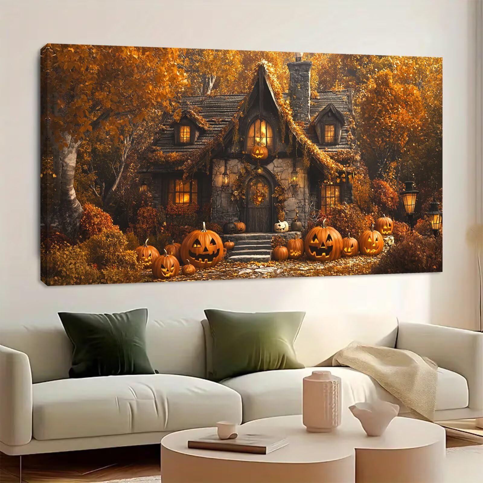 Malen Nach Zahlen Halloween 60x120cm, Malen Nach Zahlen Erwachsene Kürbis, Paint by Numbers mit Pinseln und Acrylfarben, DIY Ölgemälde Set Erwachsene für Zimmer Deko, Geschenke für Frauen/Männer 4L-61