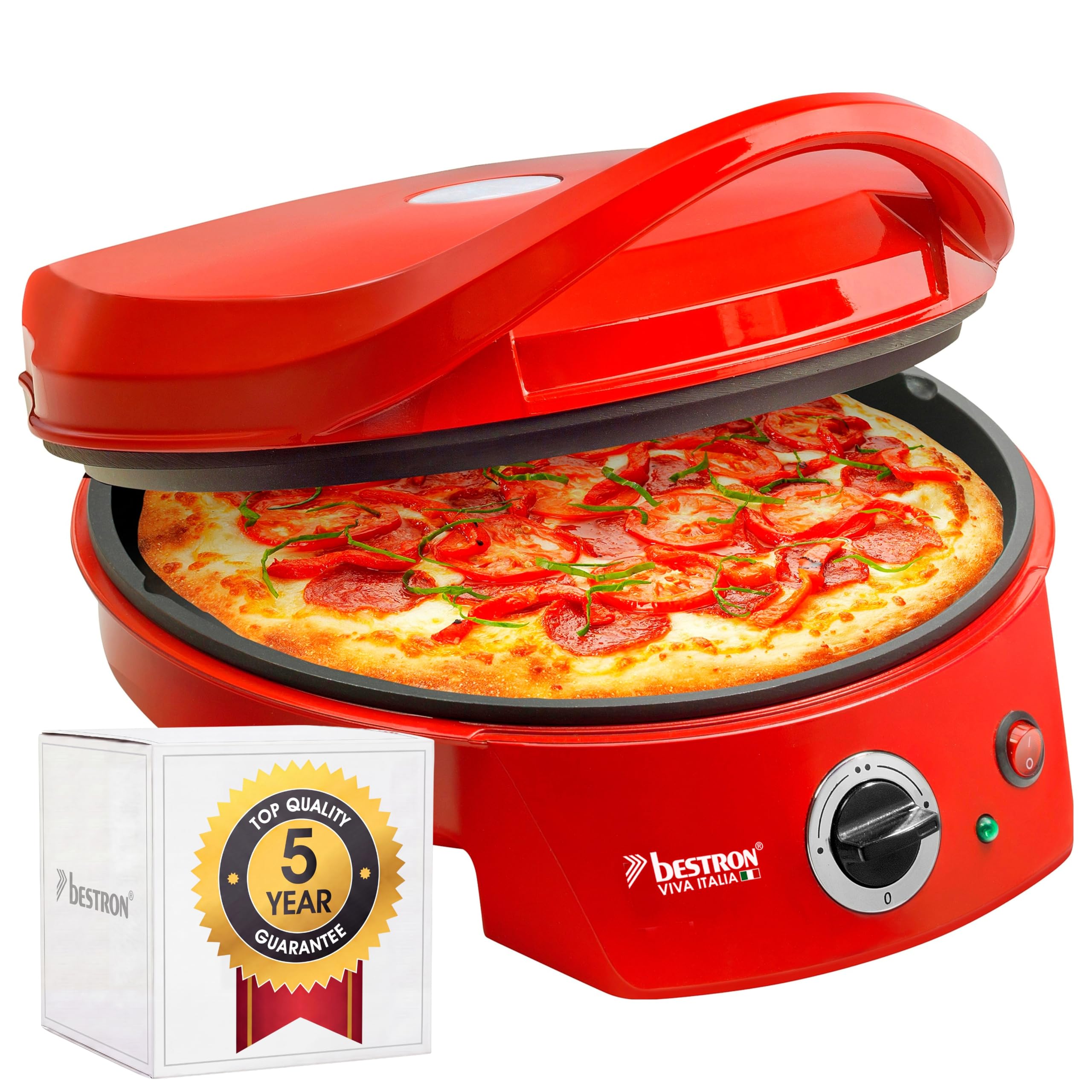 Bestron Horno Grill Eléctrico para Pizza, Viva Italia, Calor Superior e Inferior, Hasta 230°C, 1800 W, Rojo