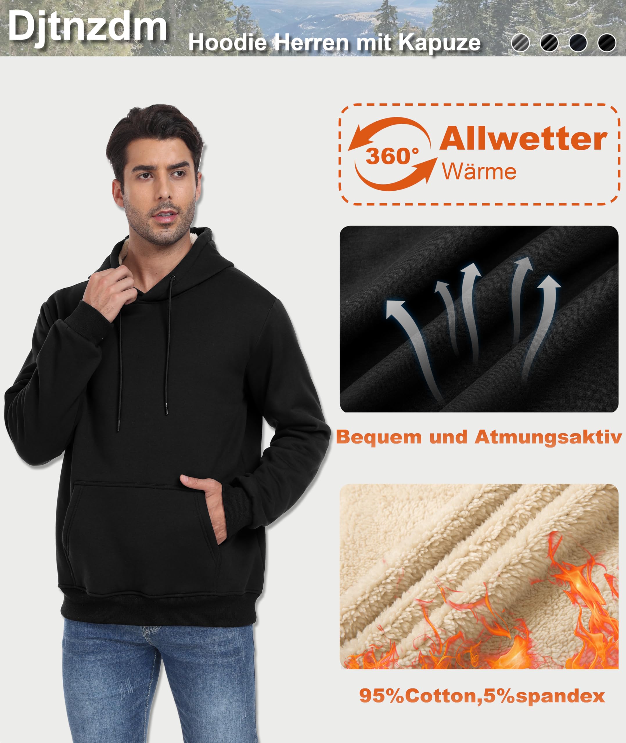 Djtnzdm Felpa Uomo Cappuccio Invernale Felpe Termica Sportiva Uomo Casual Hoodie Leisure Foderato Felpa Calda Uomo Manica Lunga Pullover Giacca in Pile Uomo Sweatshirt
